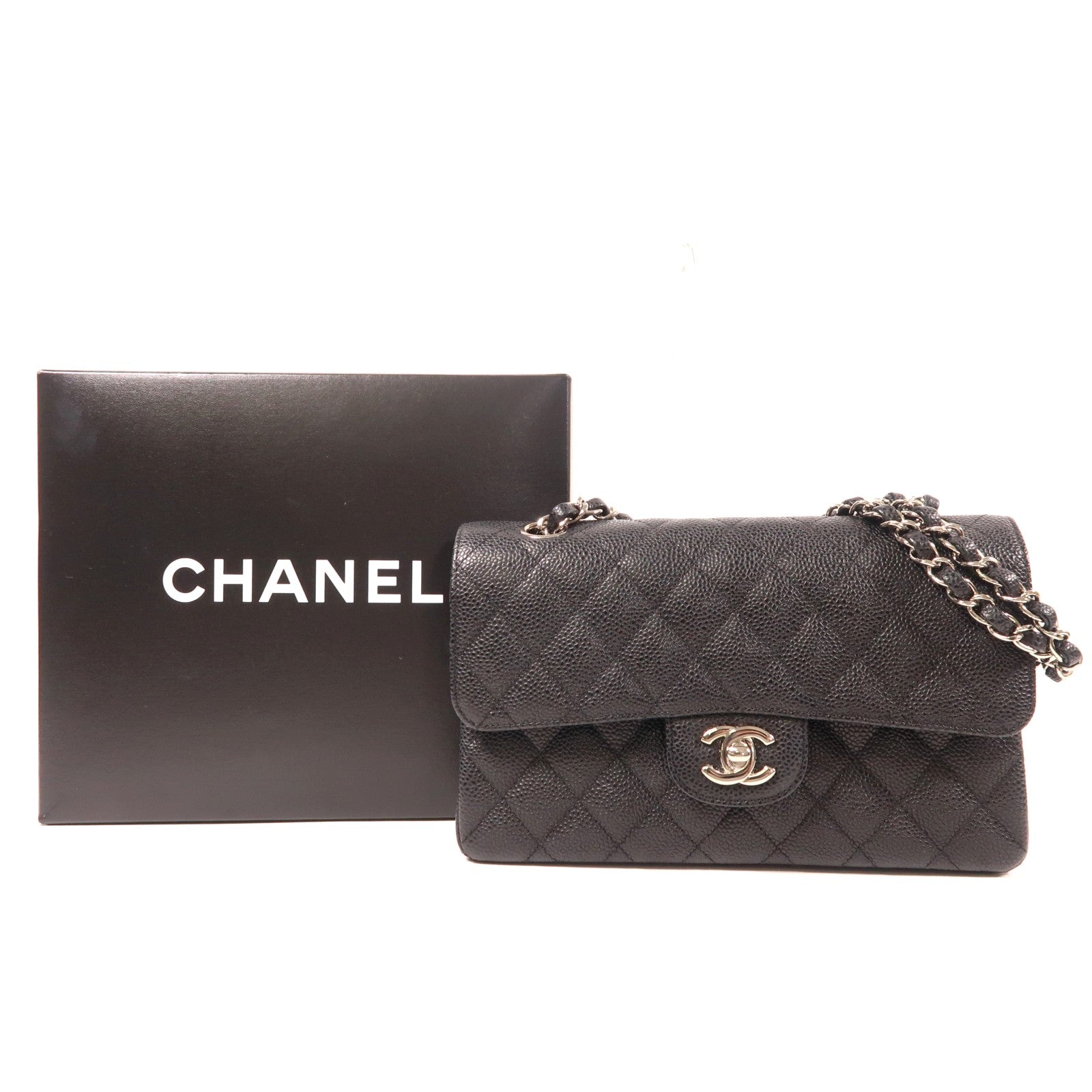 CHANEL 牛皮皮革Classic 23銀扣鏈帶肩背袋黑色