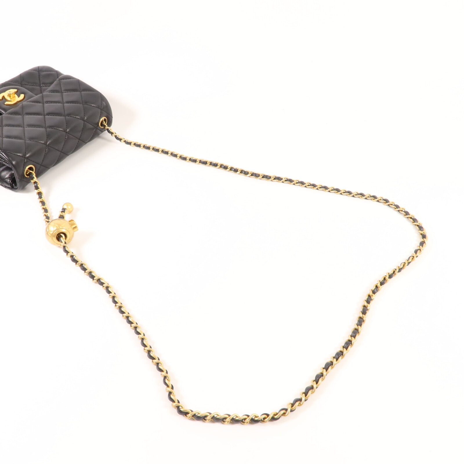 CHANEL 羊皮皮革Mini Classic 17 Gold Ball鏈帶肩背袋