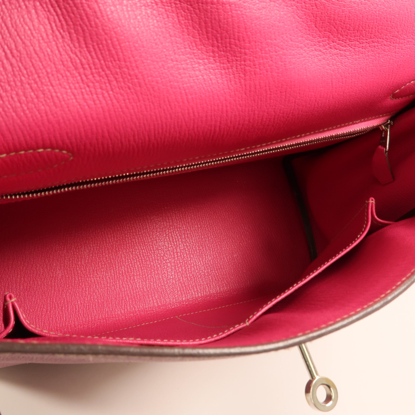 HERMES Epsom皮革Kelly 28銀扣手挽肩背兩用袋 Rose Tyrien/Rose Pourpre