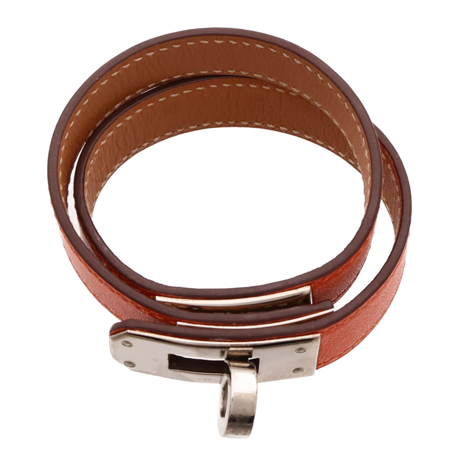 HERMES 【激減優惠】Swift皮革Kelly Double Tour Bracelet銀扣手帶Orange