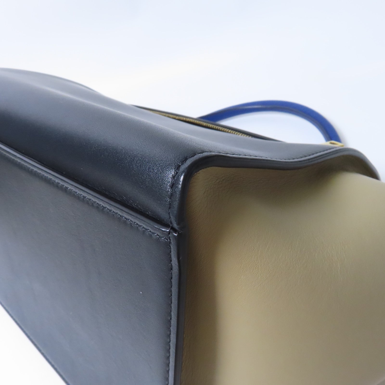 CELINE 牛皮皮革Trapeze金扣手挽肩背兩用袋藍色/米色/黑色