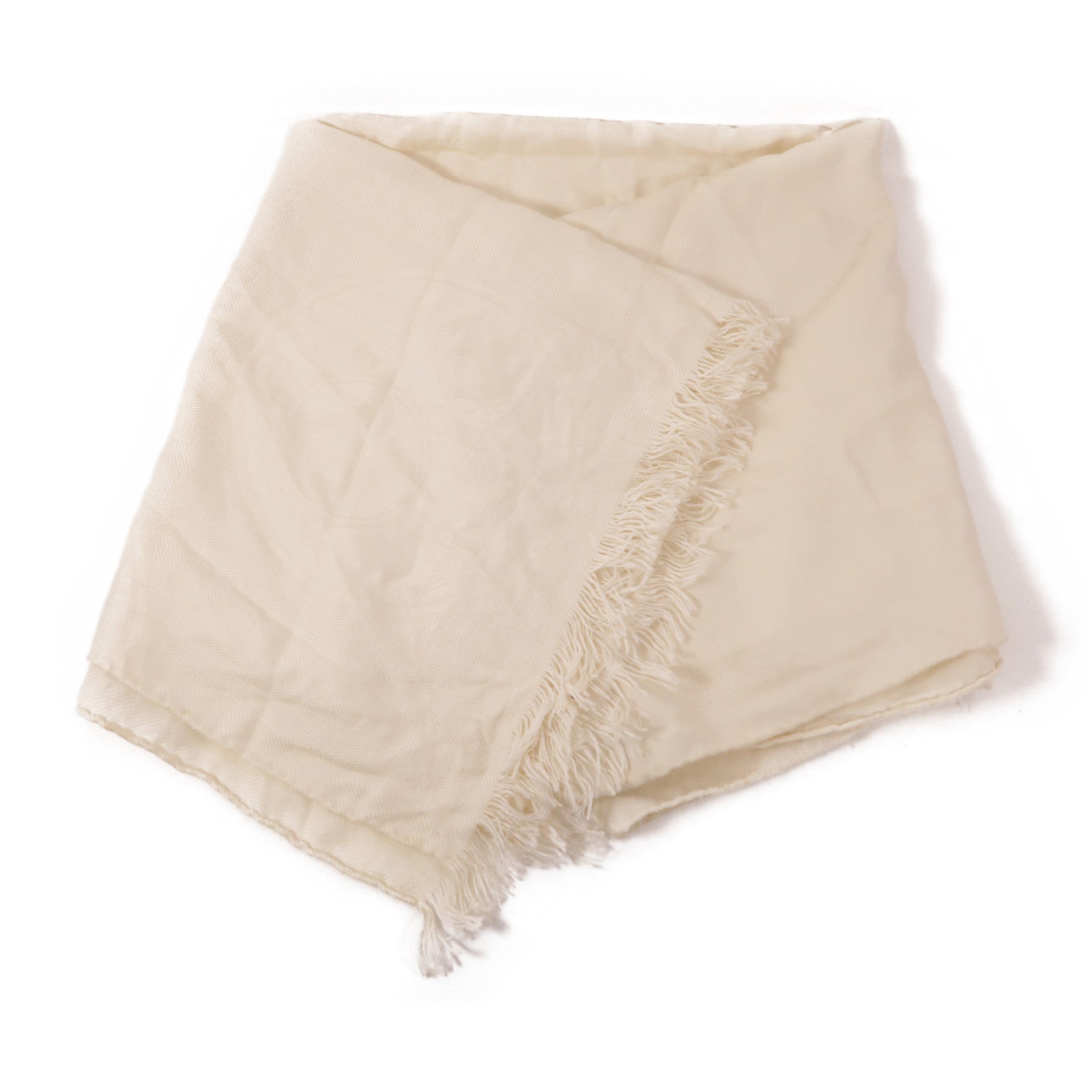 HERMES Scarf White Cashmere Silk