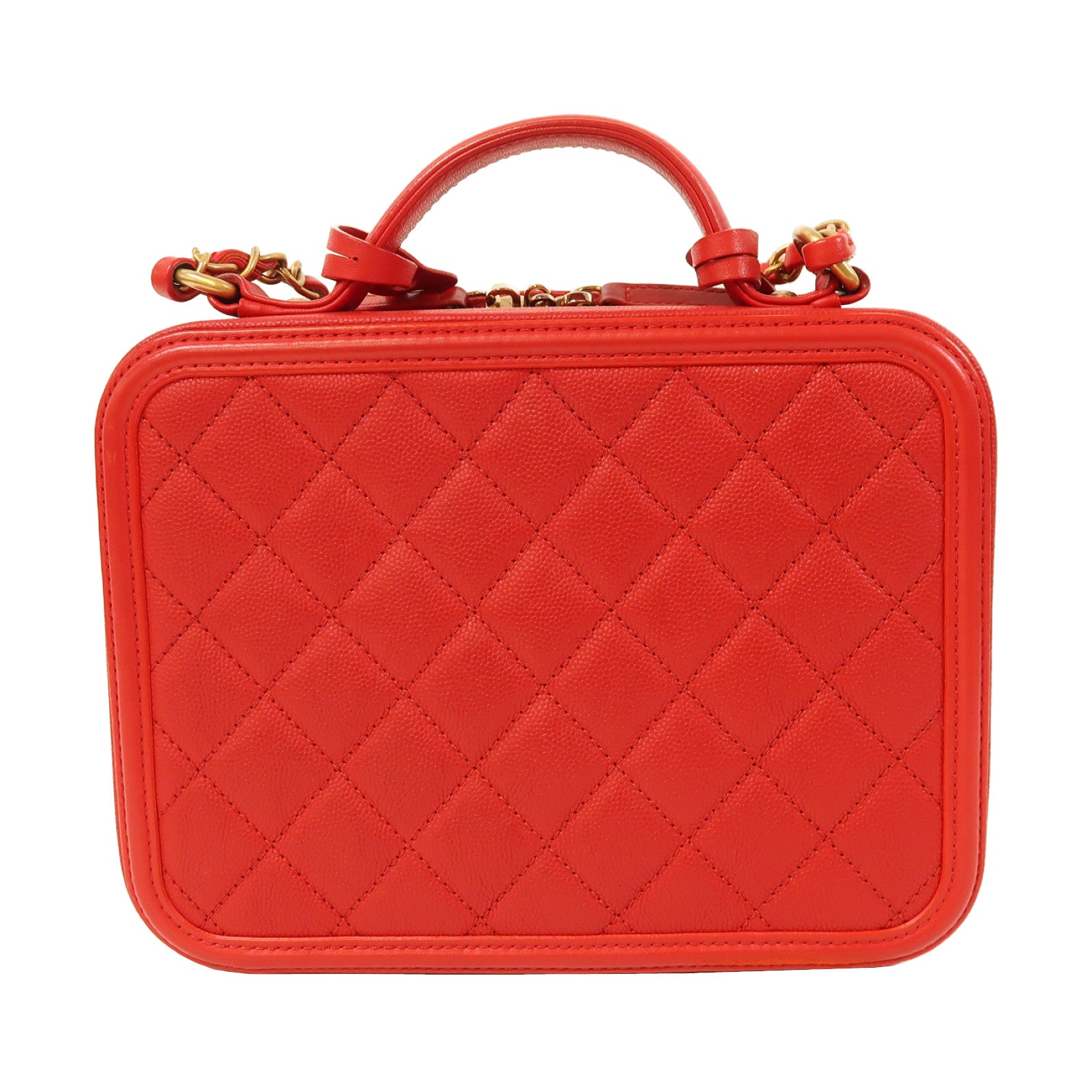 CHANEL 【激減優惠】菱格牛皮皮革Vanity Case金扣手挽肩背兩用袋紅色