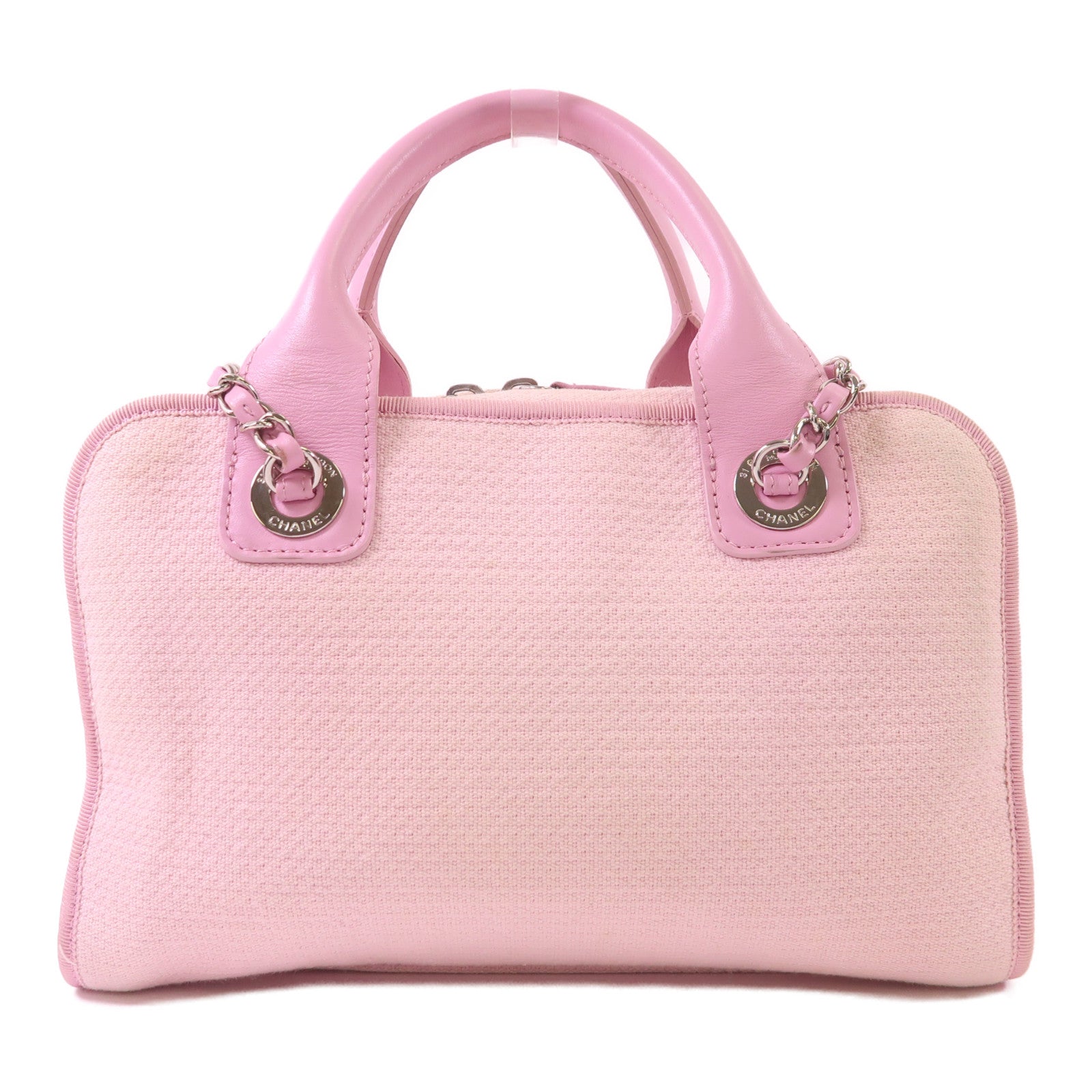 CHANEL 帆布Deauville Bowling Bag銀扣手挽肩背兩用袋