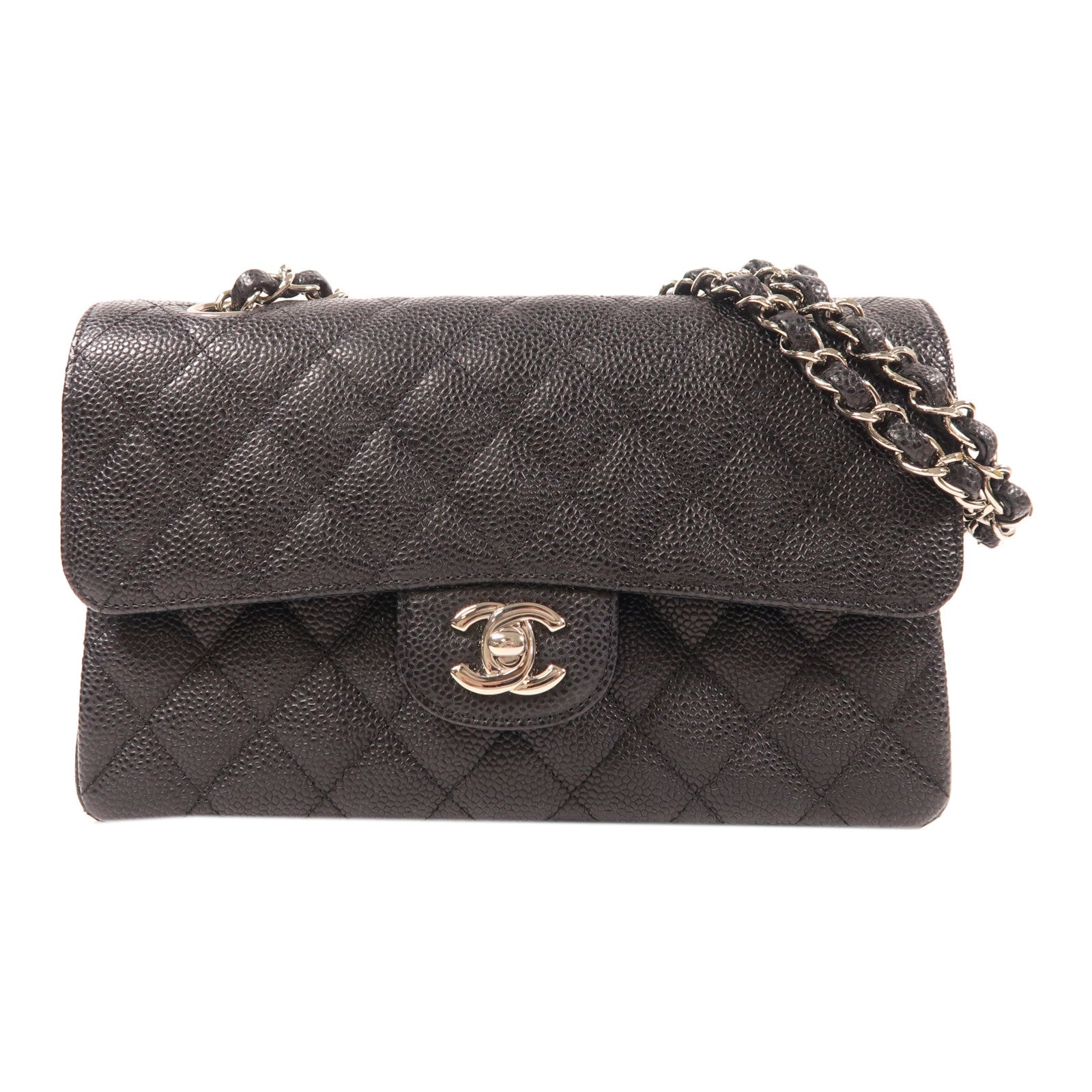 CHANEL 牛皮皮革Classic 23銀扣鏈帶肩背袋黑色