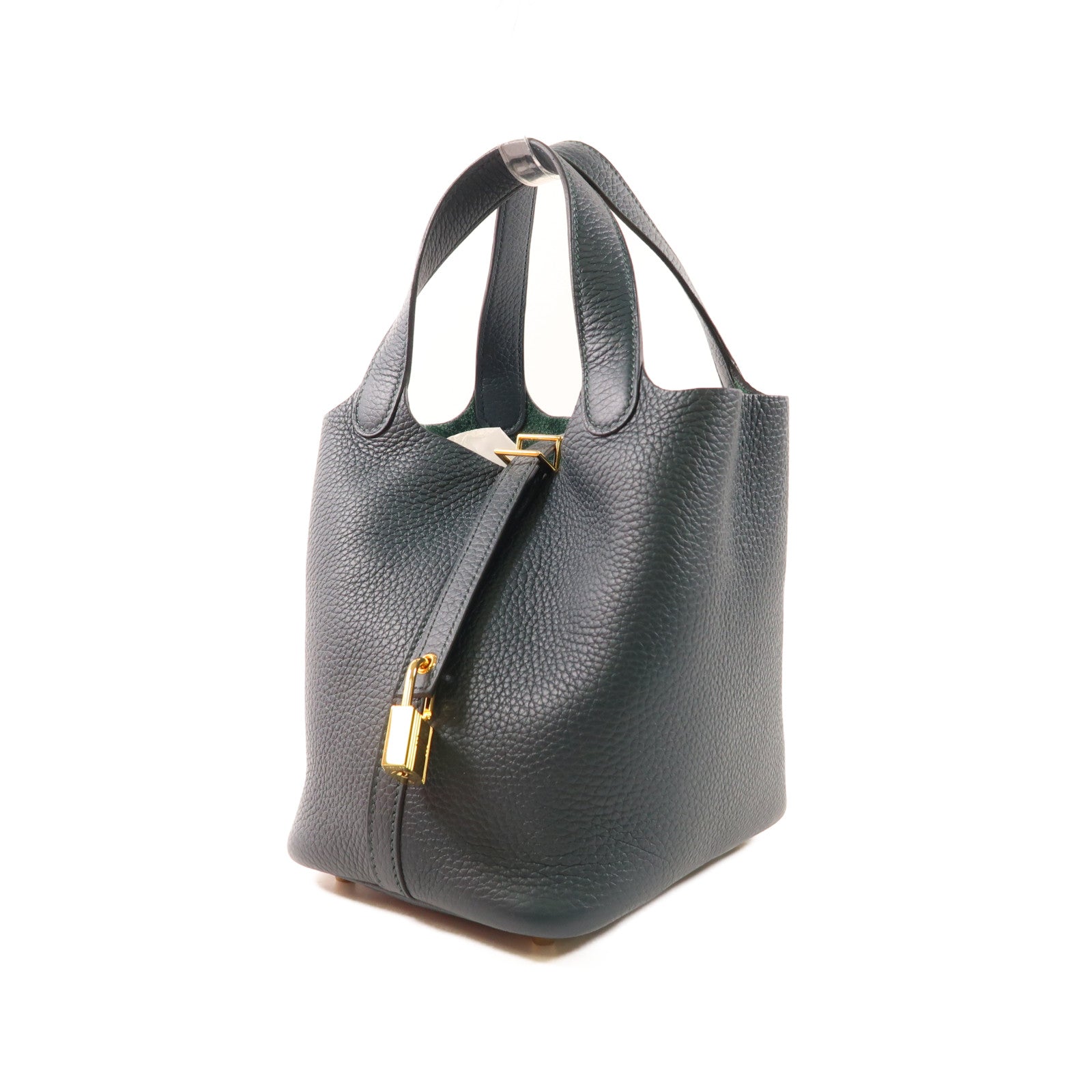 HERMES Clemence皮革Picotin PM金扣手挽袋Vert Cypres綠色