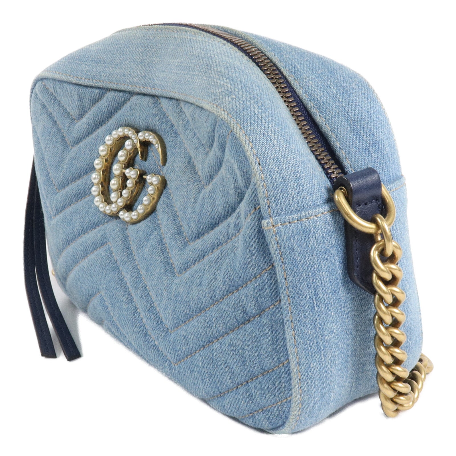 GUCCI 牛仔布GG Marmont Small Camera Bag肩背袋