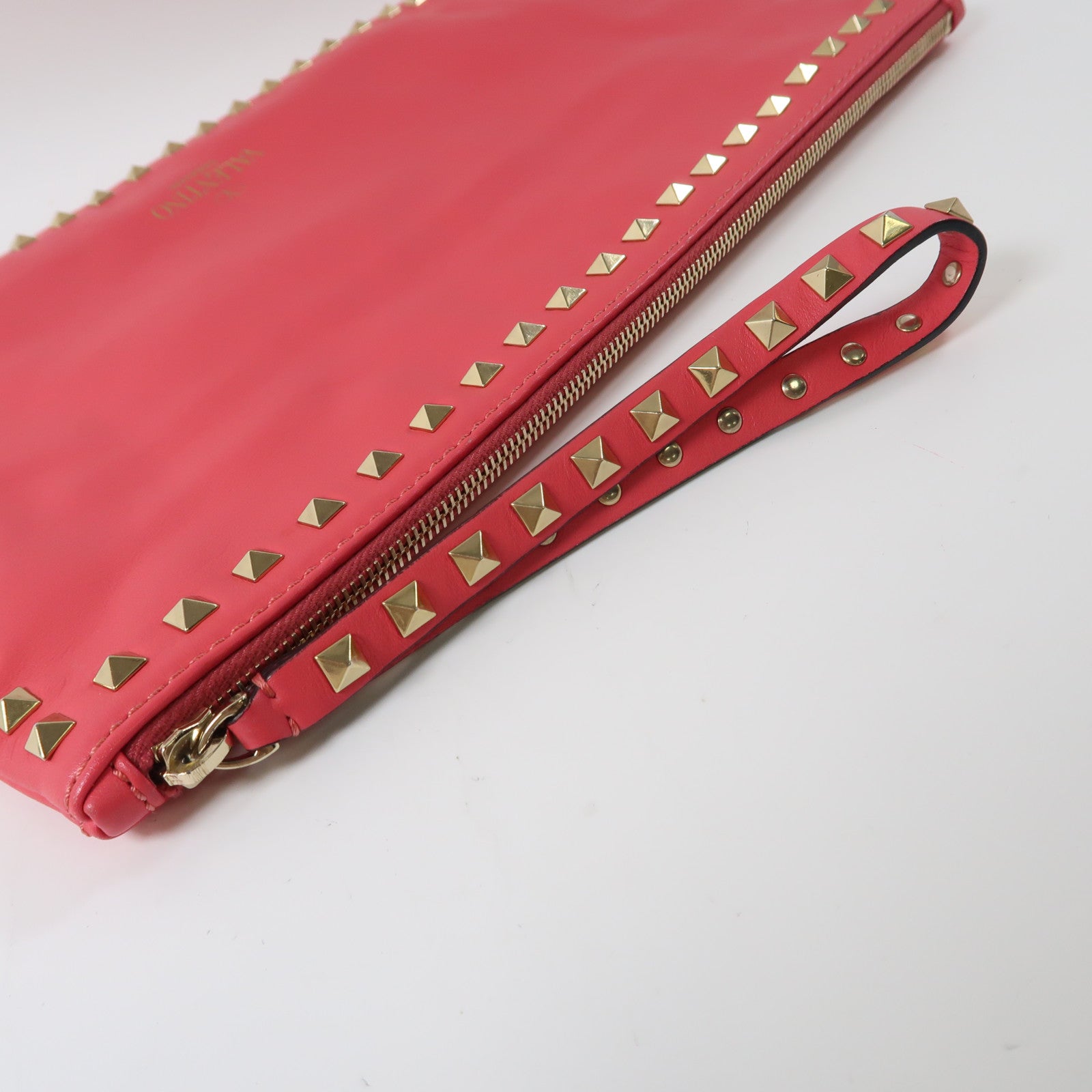 Valentino 【激減優惠】皮革Pouch金扣手拿包粉紅色