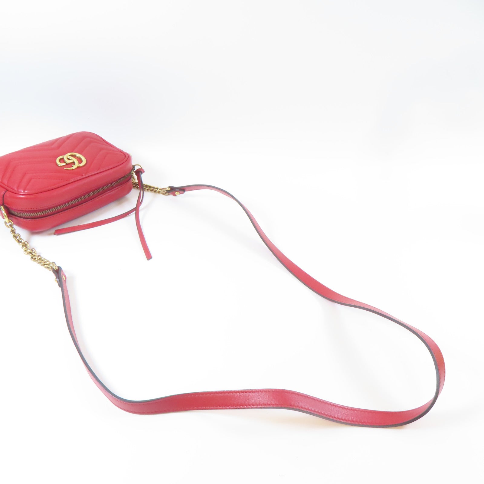GUCCI 【激減優惠】牛皮皮革GG Marmont金扣肩背袋紅色
