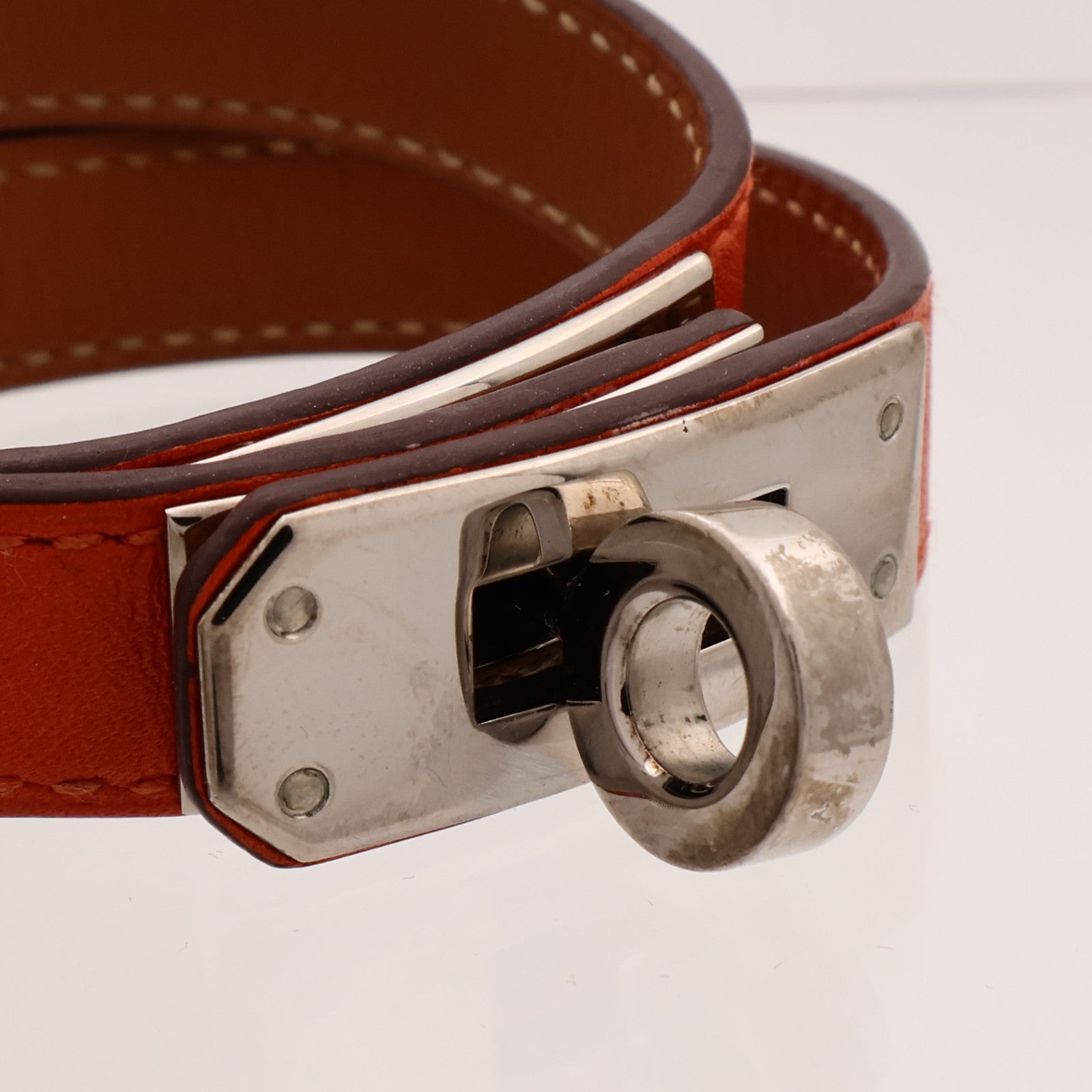 HERMES 【激減優惠】Swift皮革Kelly Double Tour Bracelet銀扣手帶Orange