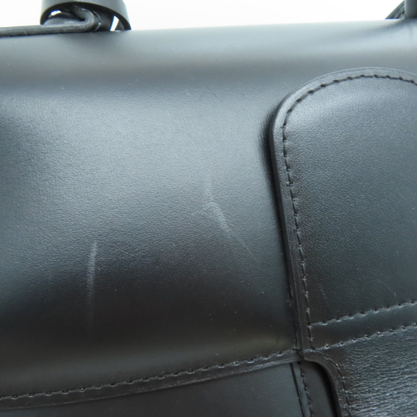 SELECTION Cowhide Leather Delvaux Brillant Gold Buckle Handle Shoulder Bag Black