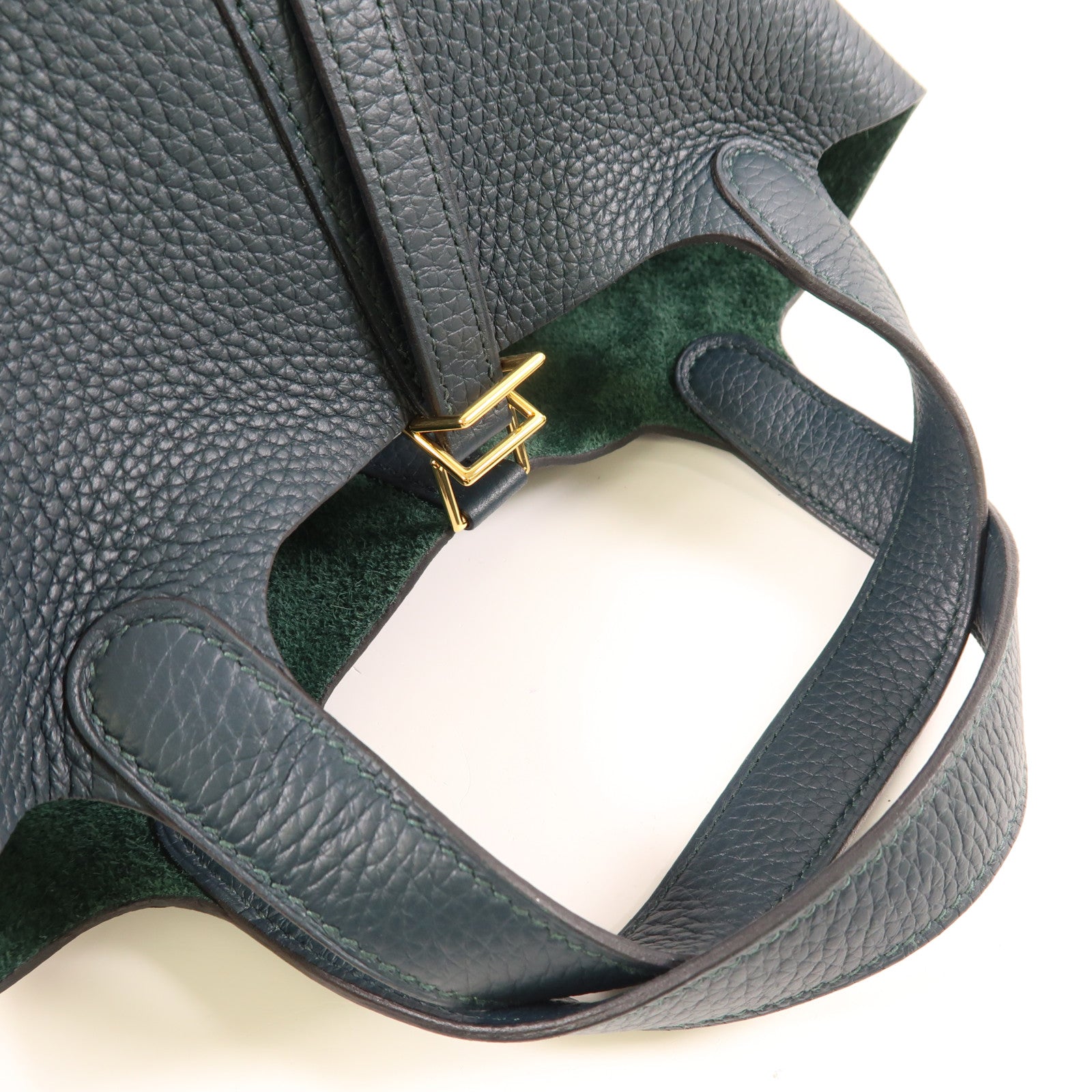 HERMES Clemence皮革Picotin PM金扣手挽袋Vert Cypres綠色