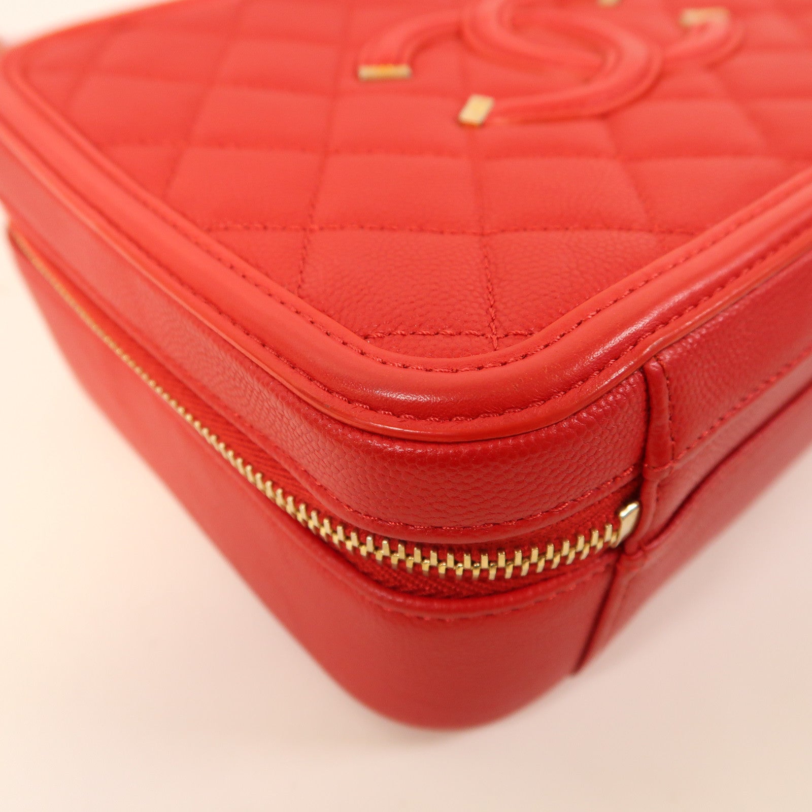 CHANEL 【激減優惠】菱格牛皮皮革Vanity Case金扣手挽肩背兩用袋紅色