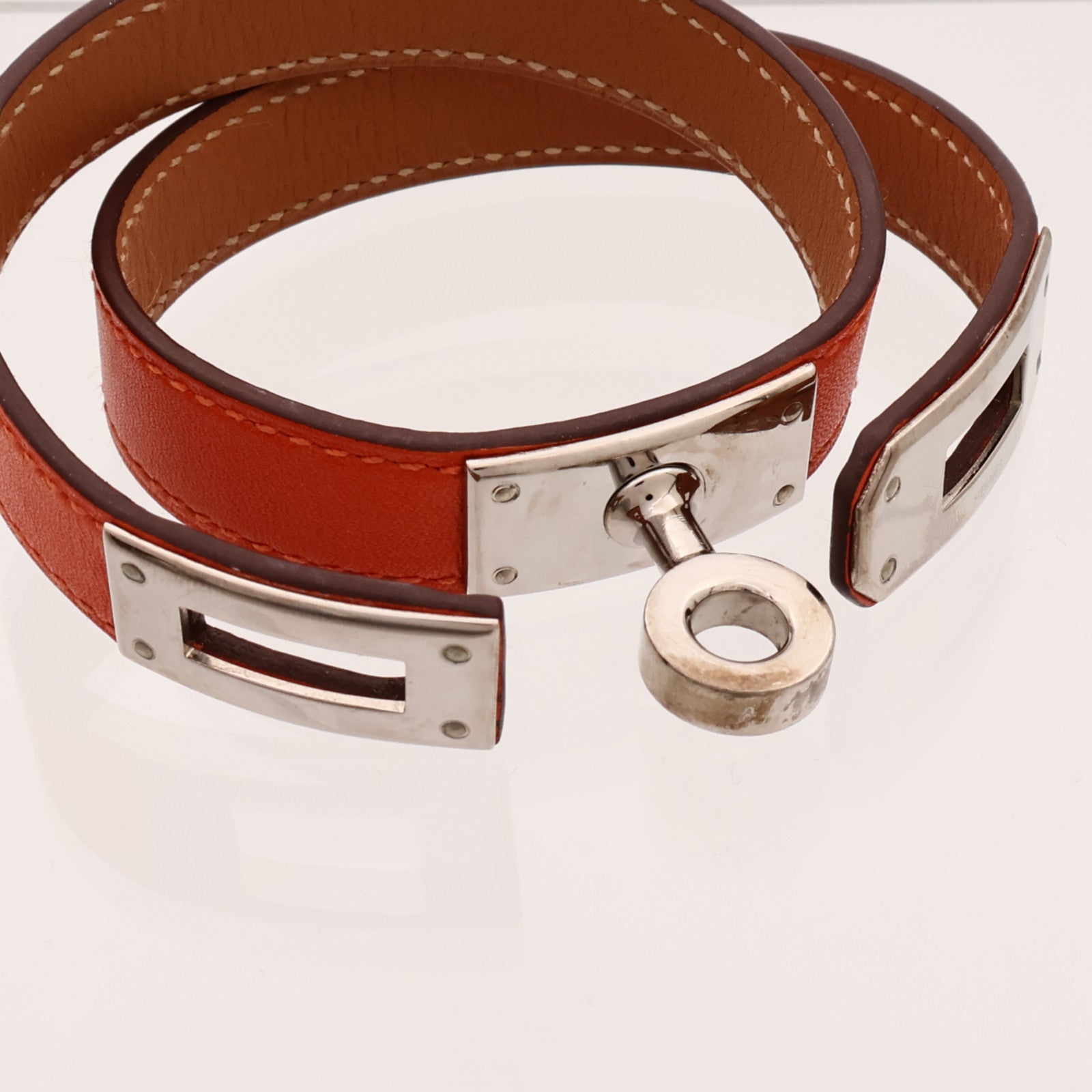 HERMES 【激減優惠】Swift皮革Kelly Double Tour Bracelet銀扣手帶Orange