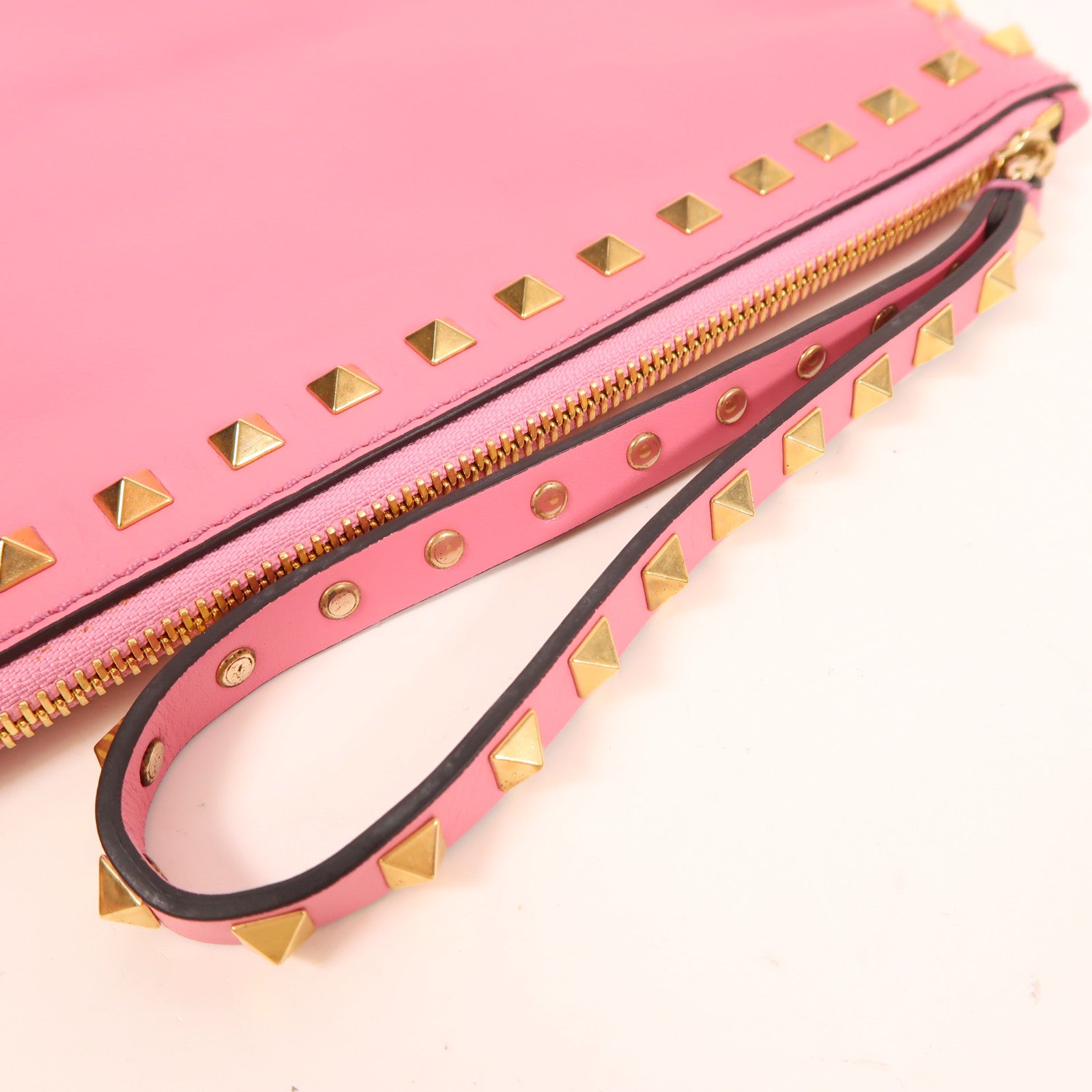 Valentino 【激減優惠】牛皮皮革Clutch金扣手拿包粉紅色