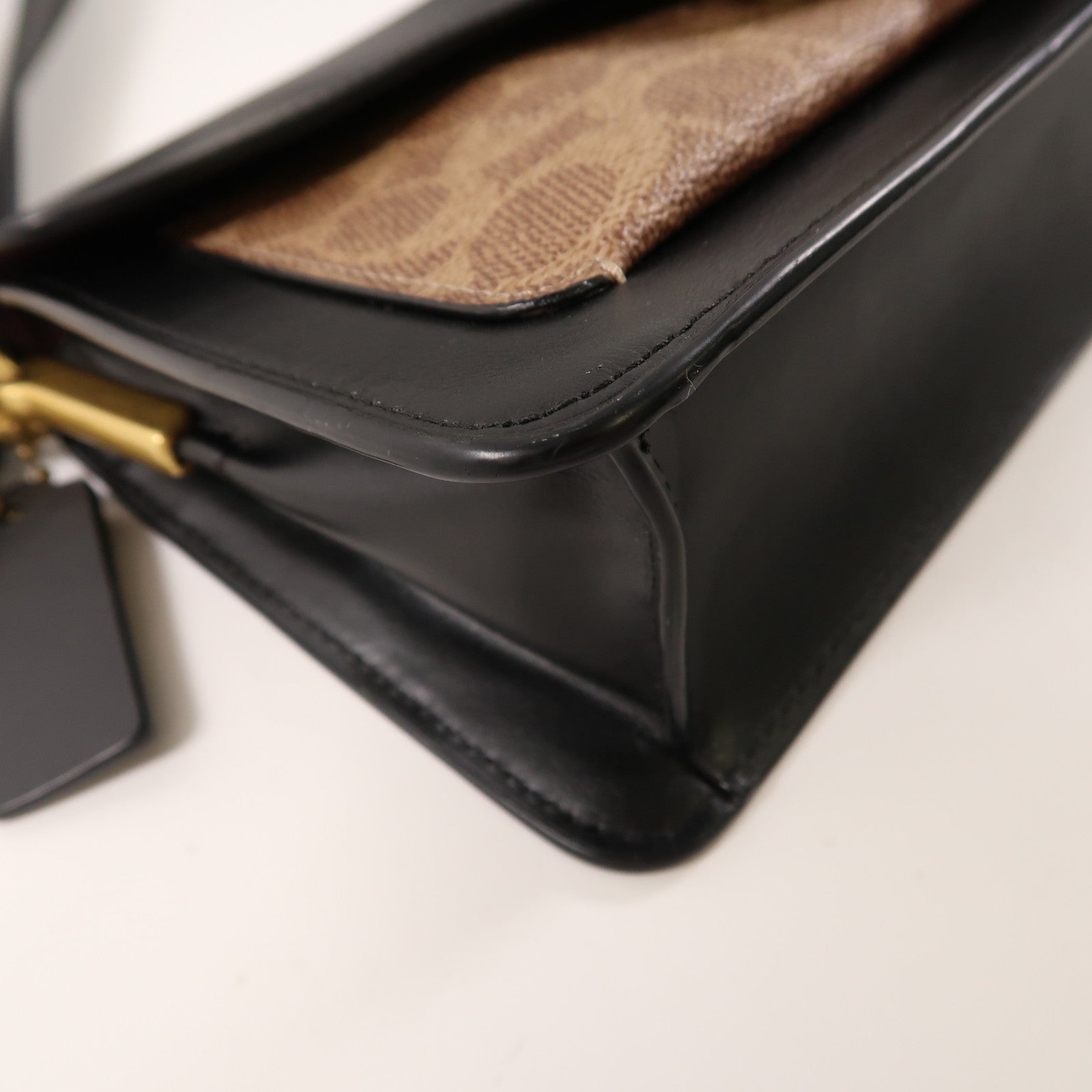 COACH 牛皮皮革/塗層帆布2 Way Shoulder金扣手挽肩背兩用袋黑色/棕色