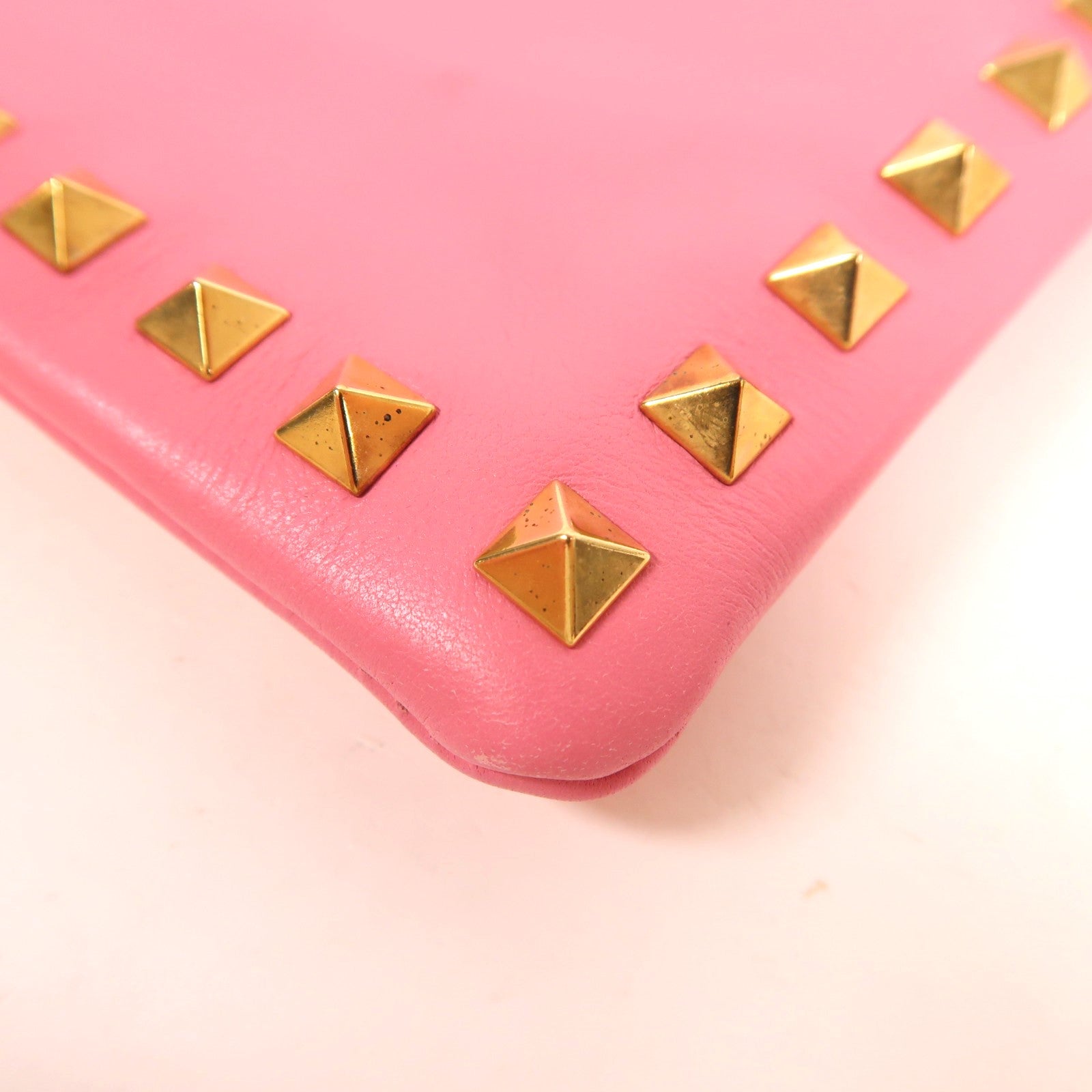 Valentino 【激減優惠】牛皮皮革Clutch金扣手拿包粉紅色