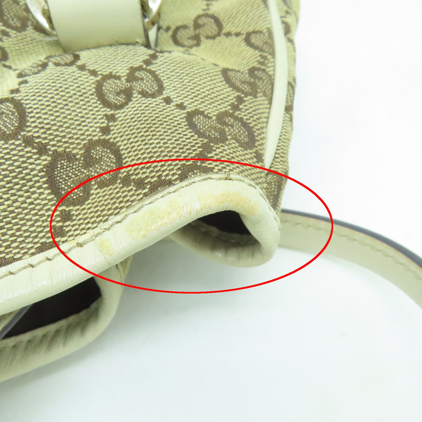 GUCCI 帆布/皮革Shoulder Bag金扣/銀扣肩背袋啡色/白色