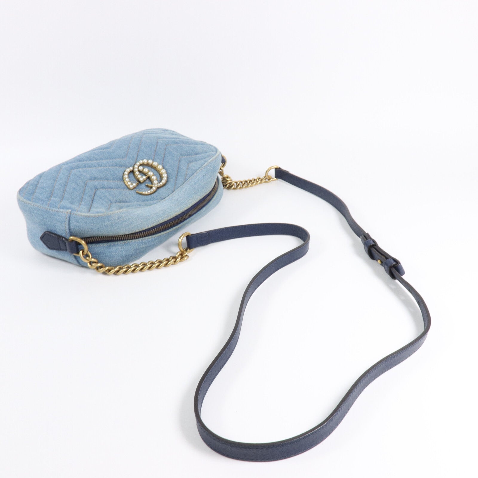 GUCCI 牛仔布GG Marmont Small Camera Bag肩背袋