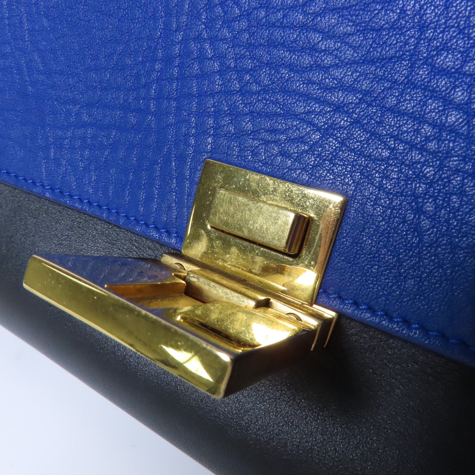 CELINE 牛皮皮革Trapeze金扣手挽肩背兩用袋藍色/米色/黑色