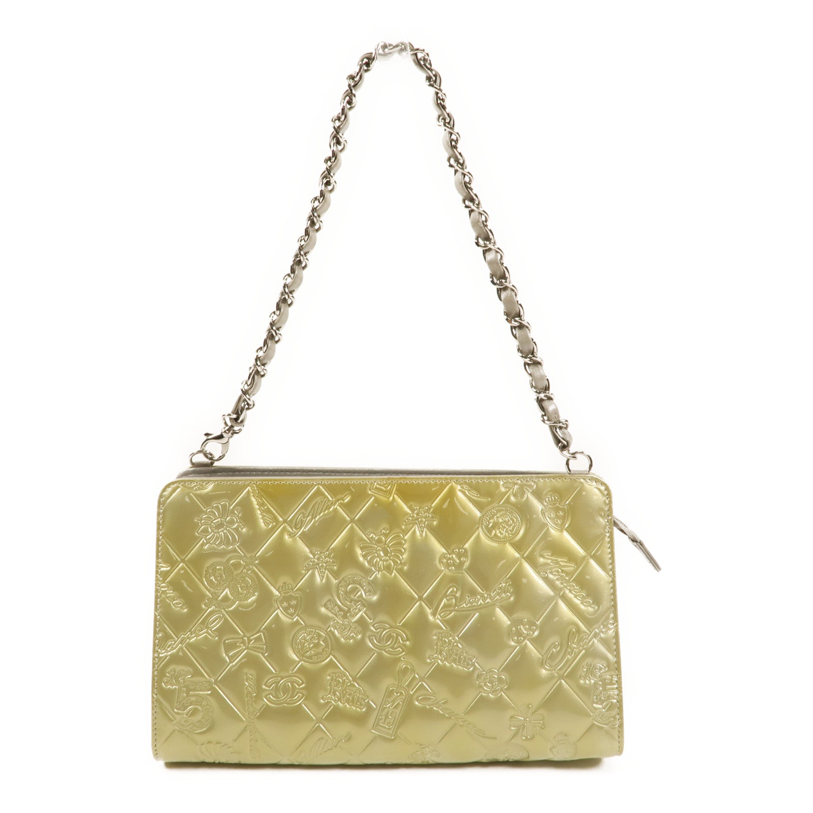 CHANEL 漆皮皮革Chain Shoulder銀扣鏈帶肩背袋