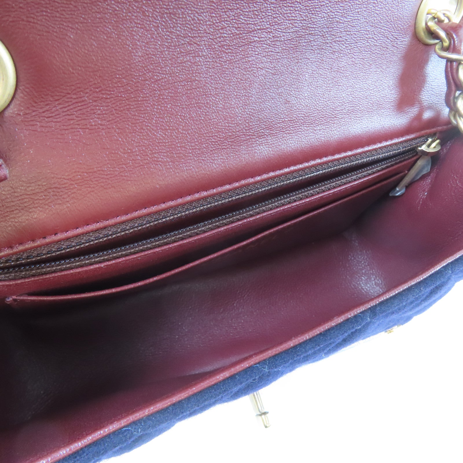 CHANEL 【激減優惠】菱格羊毛Mini Classic Chain Shoulder Bag金扣鏈帶肩背袋深藍色
