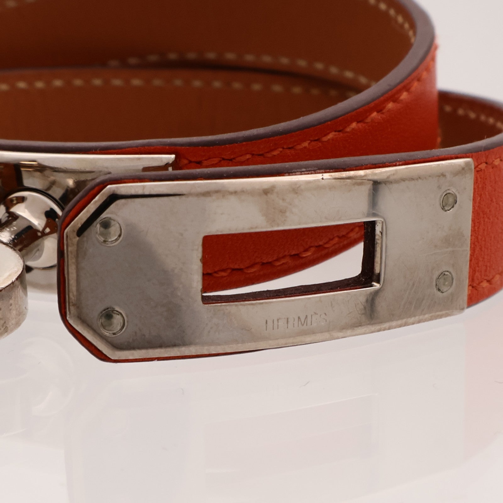 HERMES 【激減優惠】Swift皮革Kelly Double Tour Bracelet銀扣手帶Orange