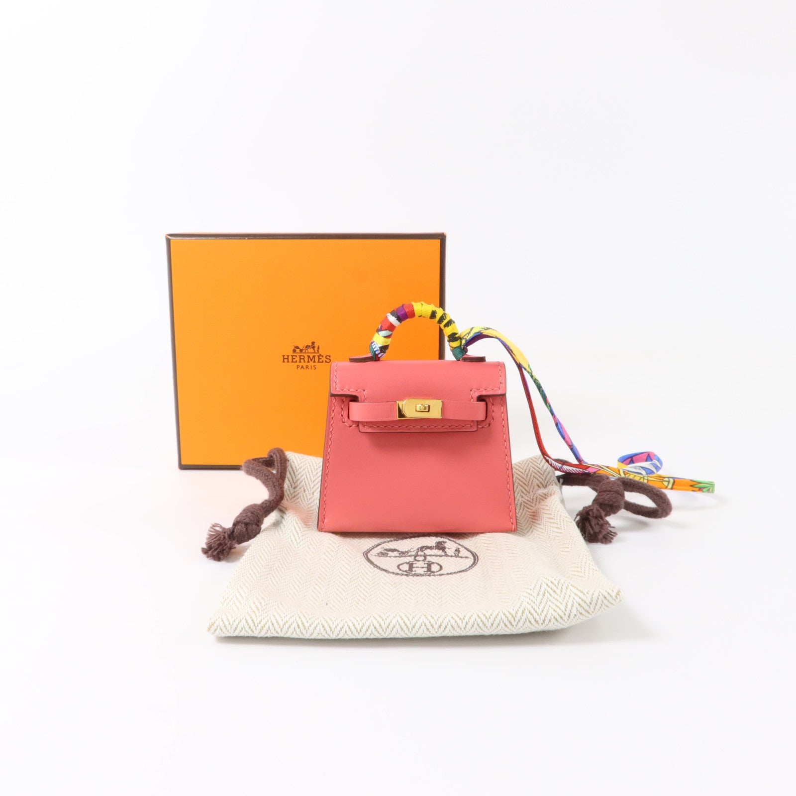 HERMES Tadelakt皮革 Mini Kelly Twilly Bag Charm金扣掛飾Rose Azalee