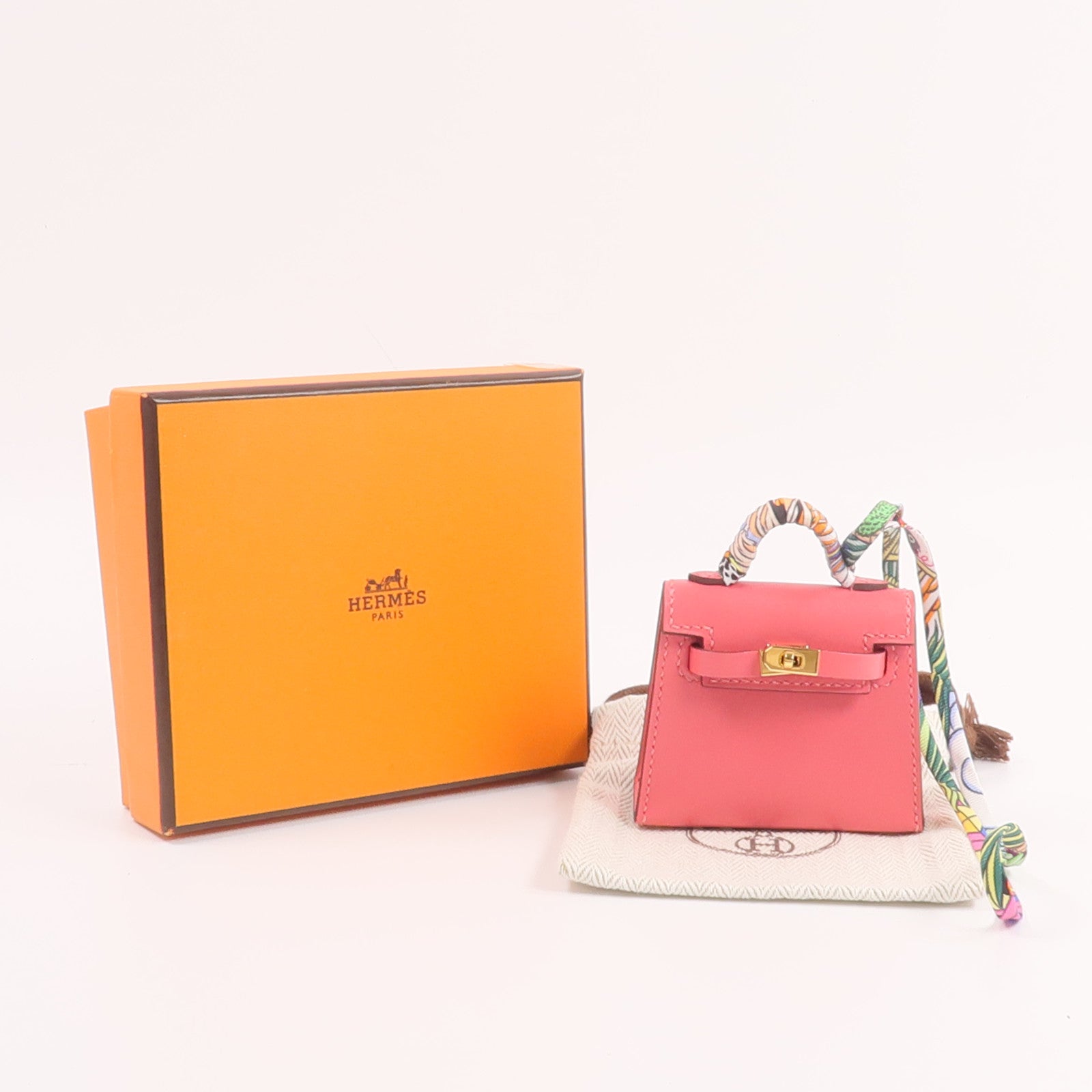 HERMES 【激減優惠】Tadelakt皮革Mini Kelly Twilly Bag掛飾Rose Azalee