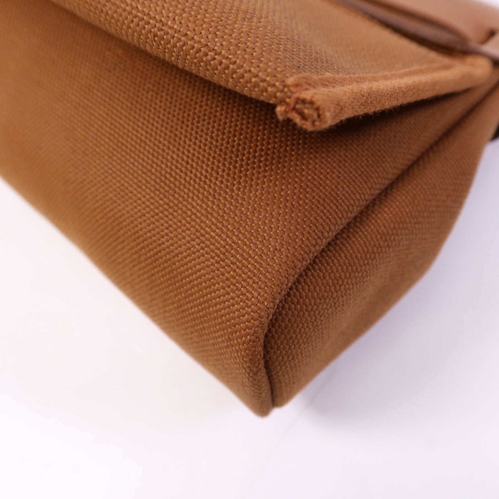 HERMES 帆布Mini Herbag銀扣肩背袋Fauve
