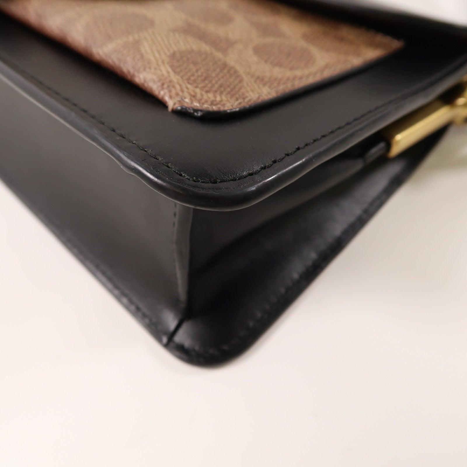 COACH 牛皮皮革/塗層帆布2 Way Shoulder金扣手挽肩背兩用袋黑色/棕色