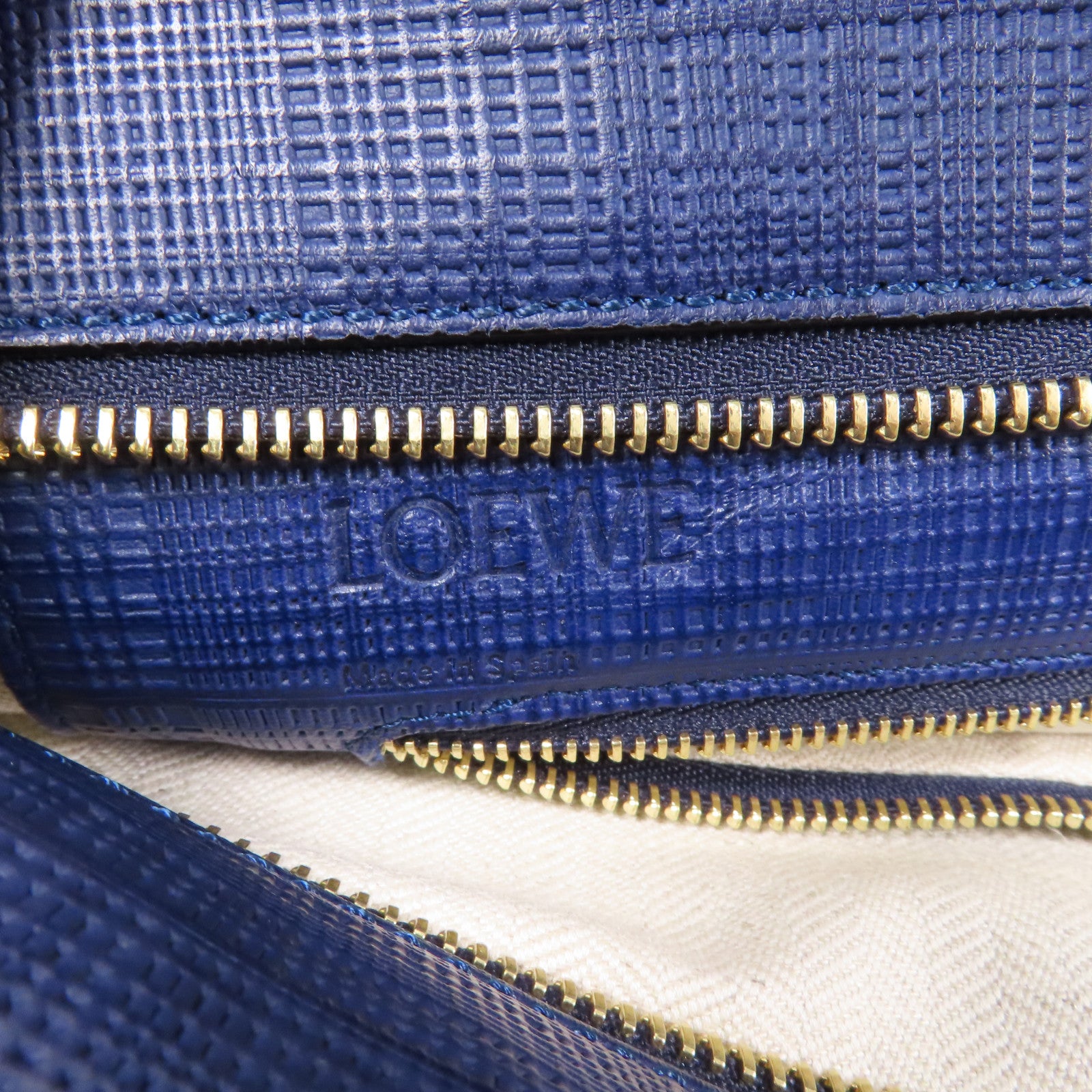 LOEWE 牛皮皮革Tote Bag金扣手挽袋深藍色