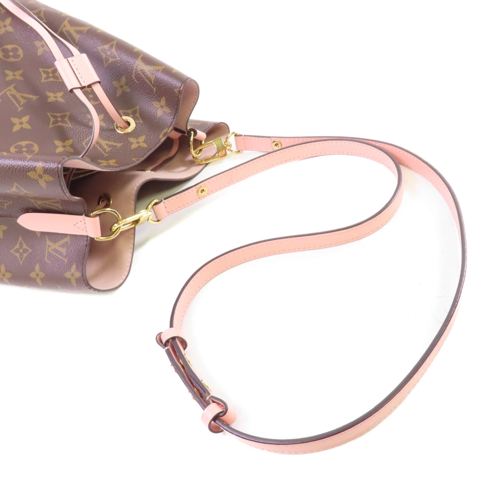 LOUIS VUITTON Monogram NeoNoe MM Shoulder Bag金扣肩背袋啡色/粉紅色