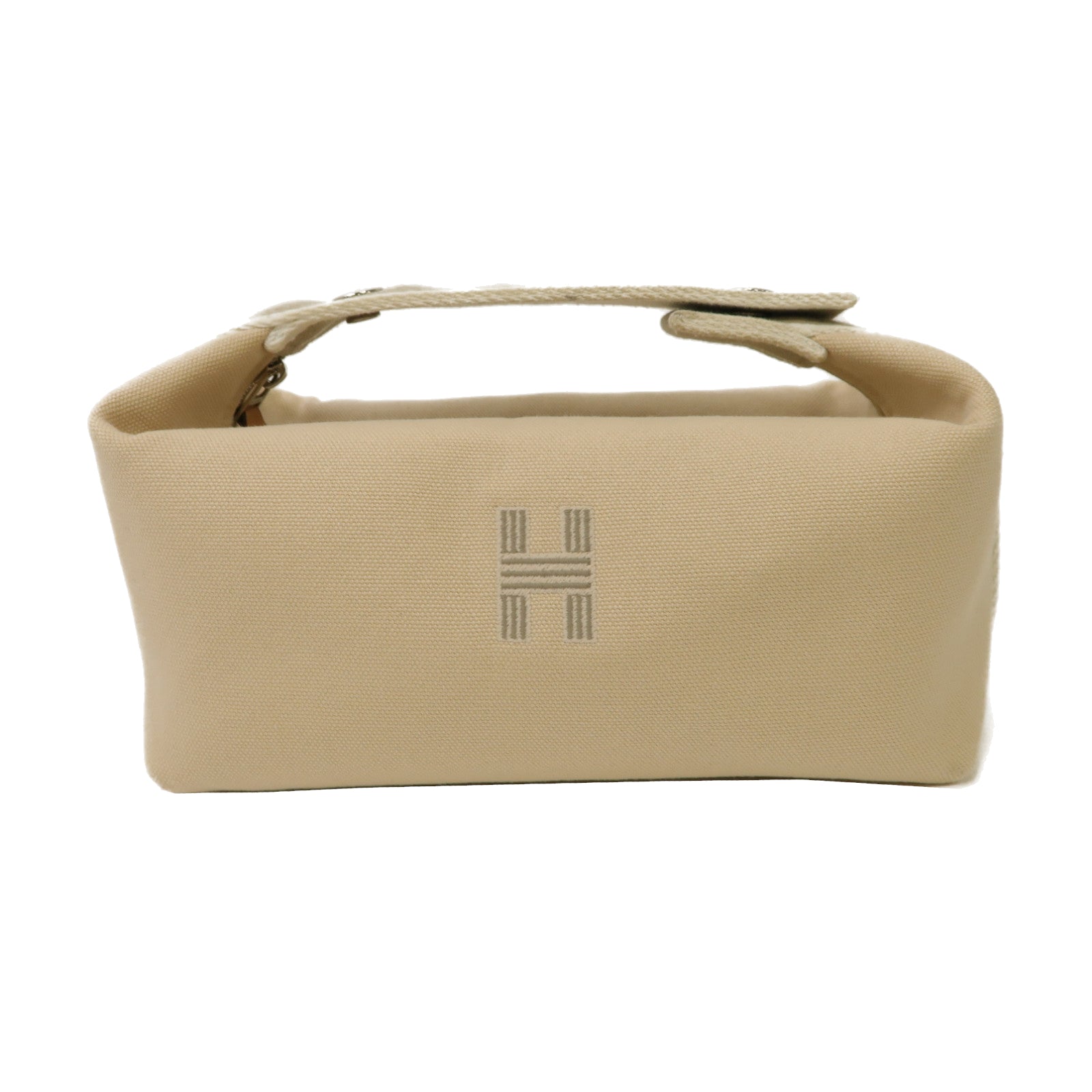 HERMES 帆布Bride-a-Brac Case銀扣手挽袋米色