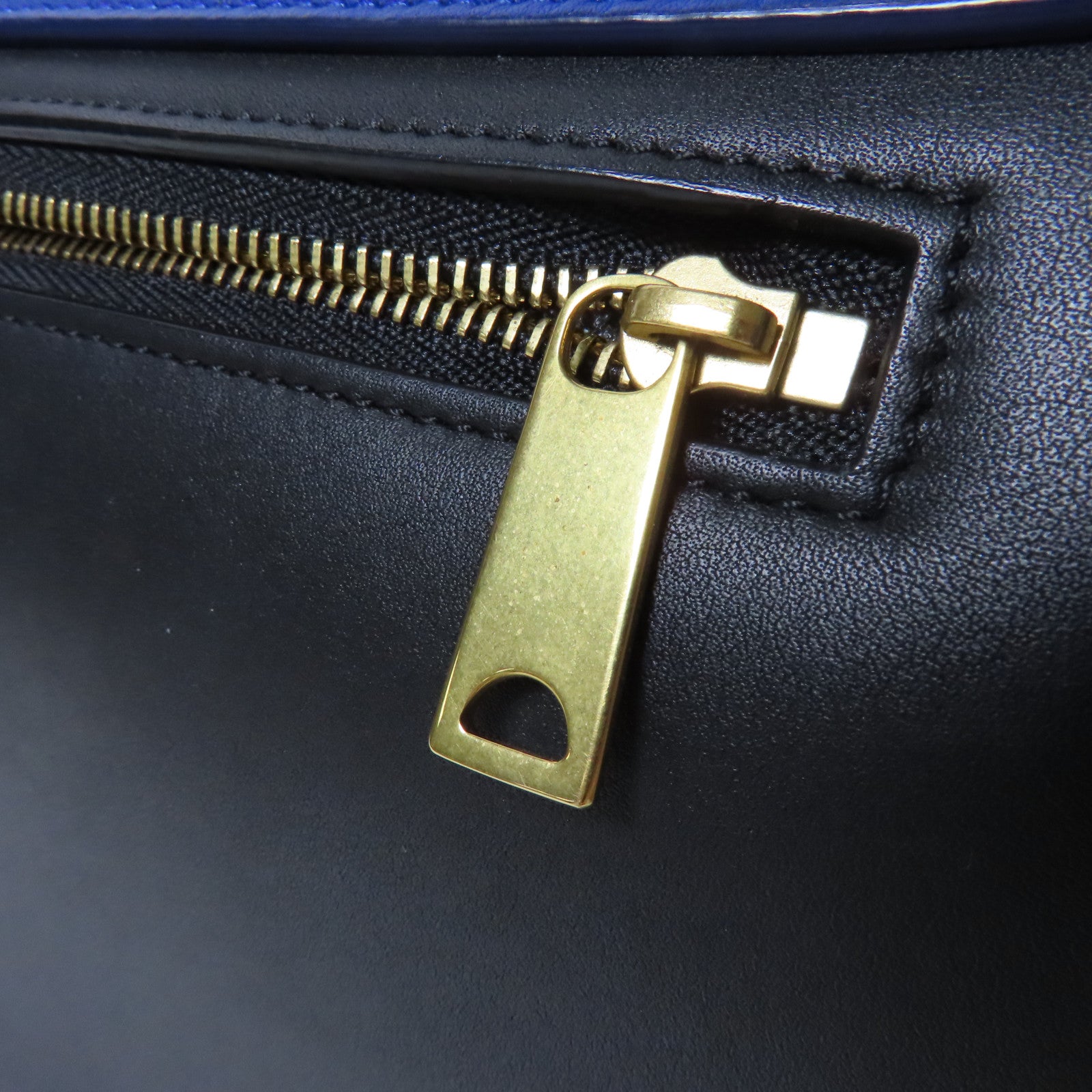 CELINE 牛皮皮革Trapeze金扣手挽肩背兩用袋藍色/米色/黑色
