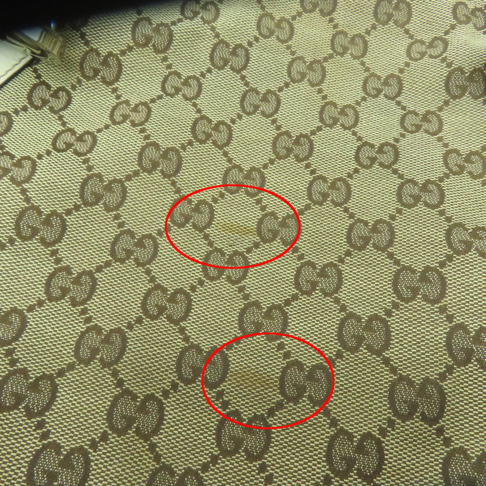 GUCCI 帆布/皮革Shoulder Bag金扣/銀扣肩背袋啡色/白色