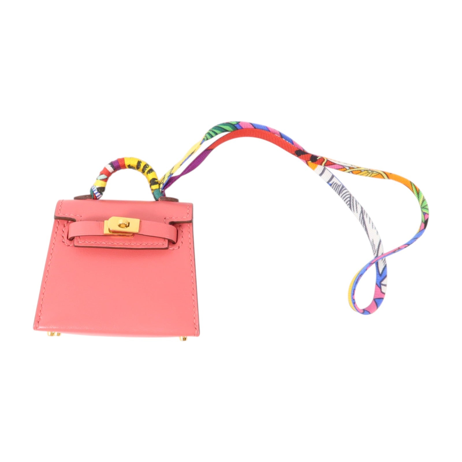 HERMES Tadelakt皮革 Mini Kelly Twilly Bag Charm金扣掛飾Rose Azalee