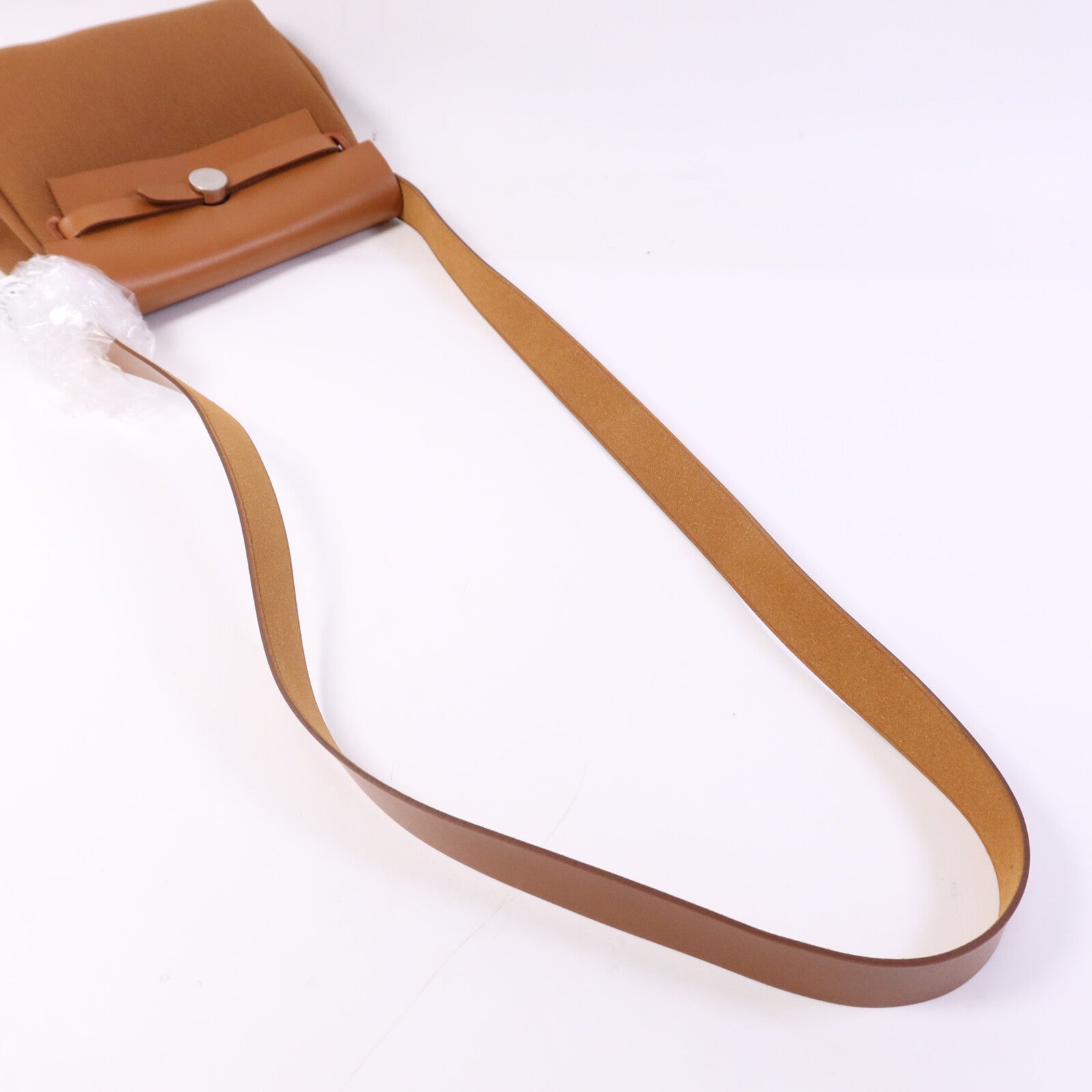 HERMES 帆布Mini Herbag銀扣肩背袋Fauve