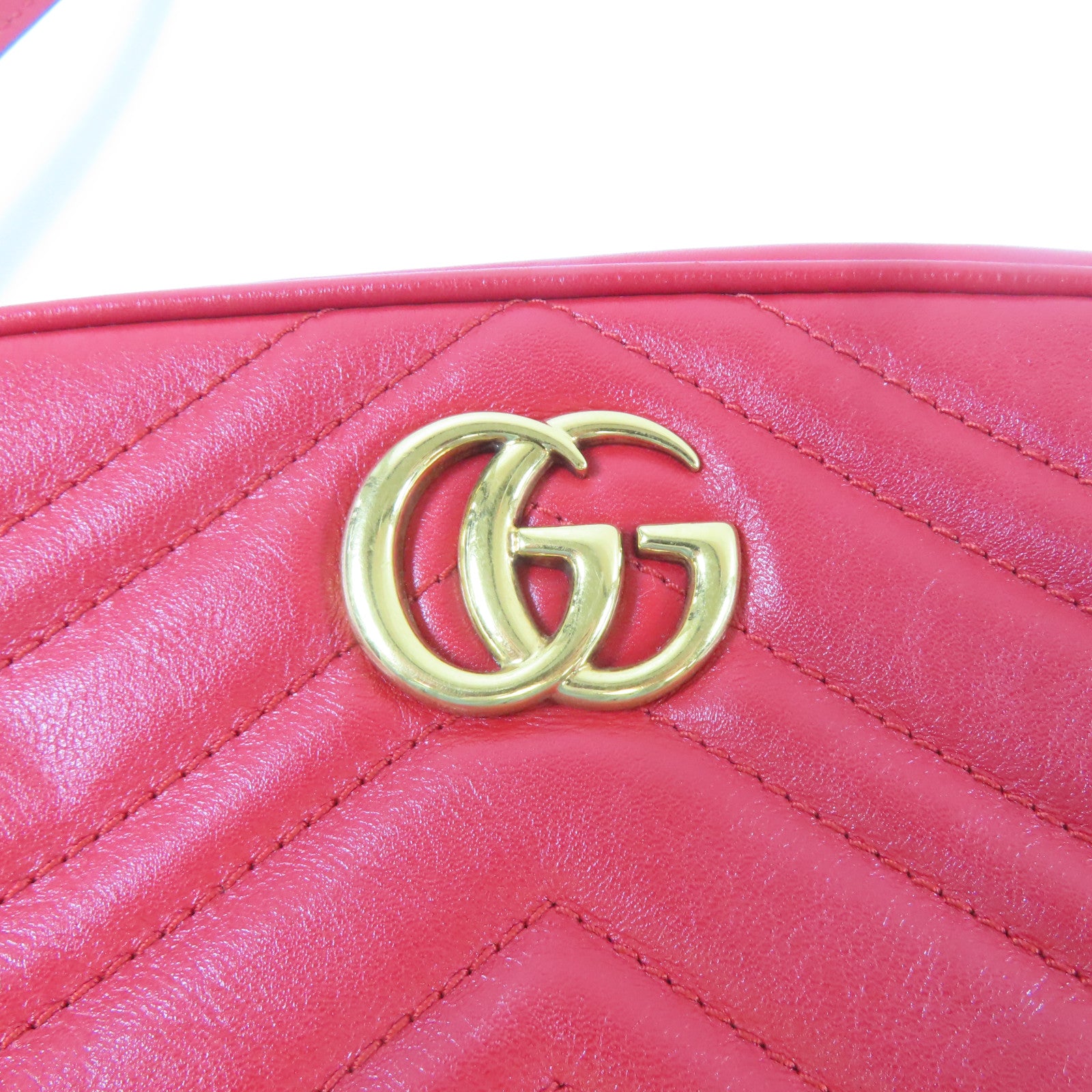 GUCCI 【激減優惠】牛皮皮革GG Marmont金扣肩背袋紅色