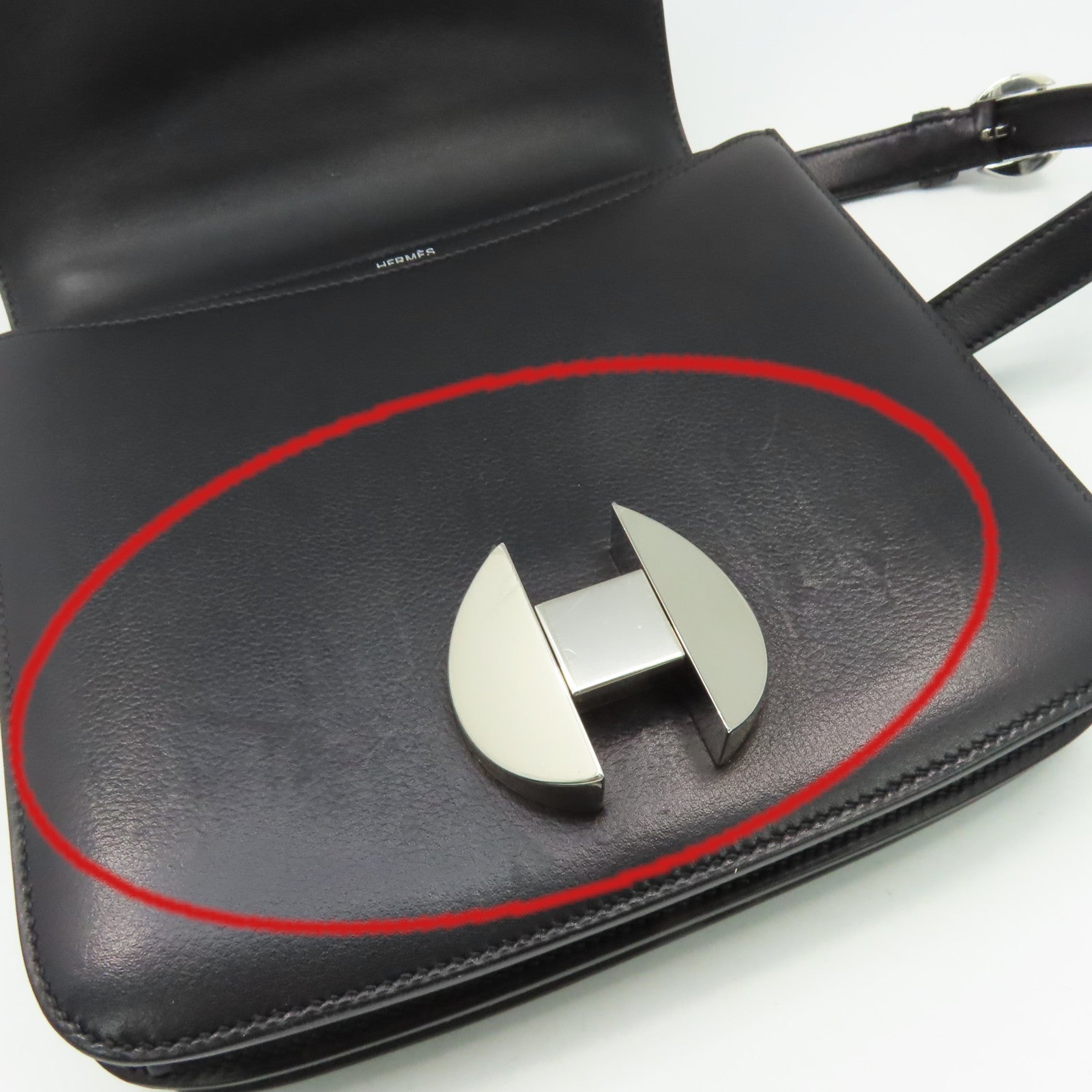 HERMES 【激減優惠】Evercolor皮革2002-20 Shoulder Bag銀扣肩背袋黑色