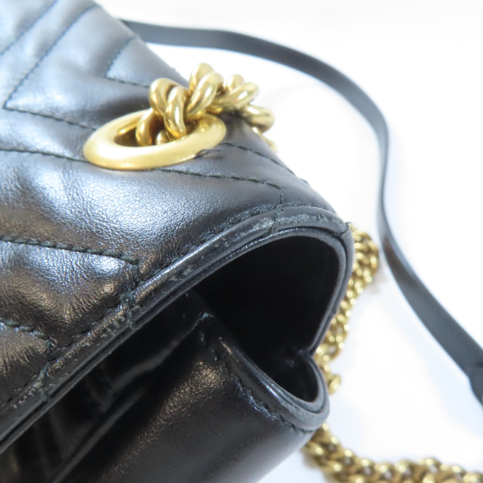 GUCCI 皮革GG Marmont金扣鏈帶肩背袋黑色