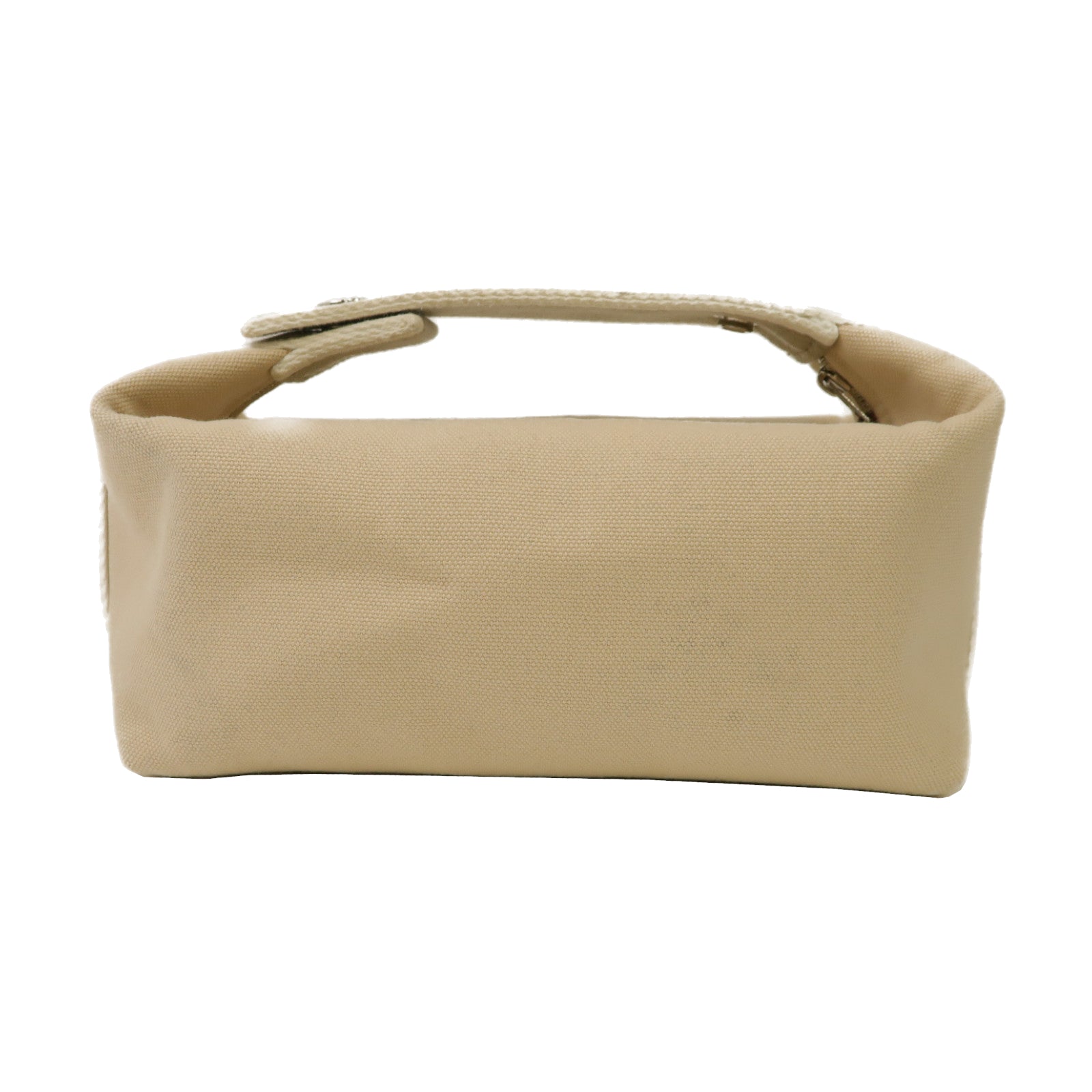 HERMES 帆布Bride-a-Brac Case銀扣手挽袋米色