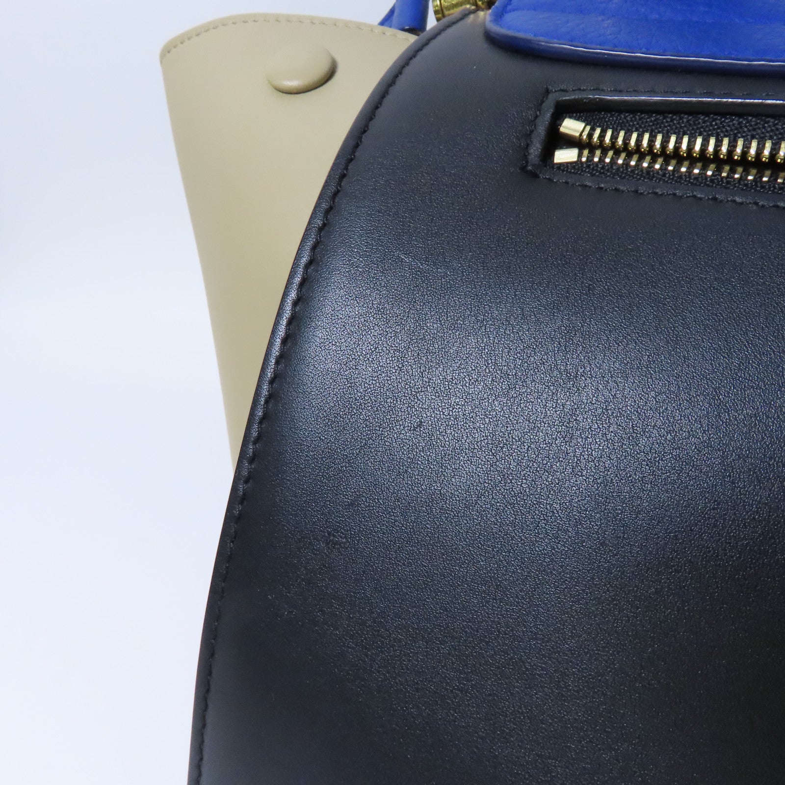 CELINE 牛皮皮革Trapeze金扣手挽肩背兩用袋藍色/米色/黑色