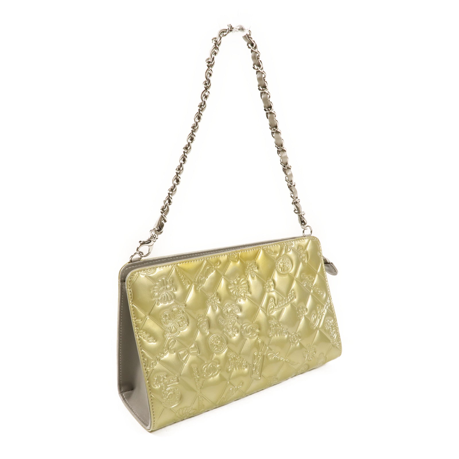 CHANEL 漆皮皮革Chain Shoulder銀扣鏈帶肩背袋