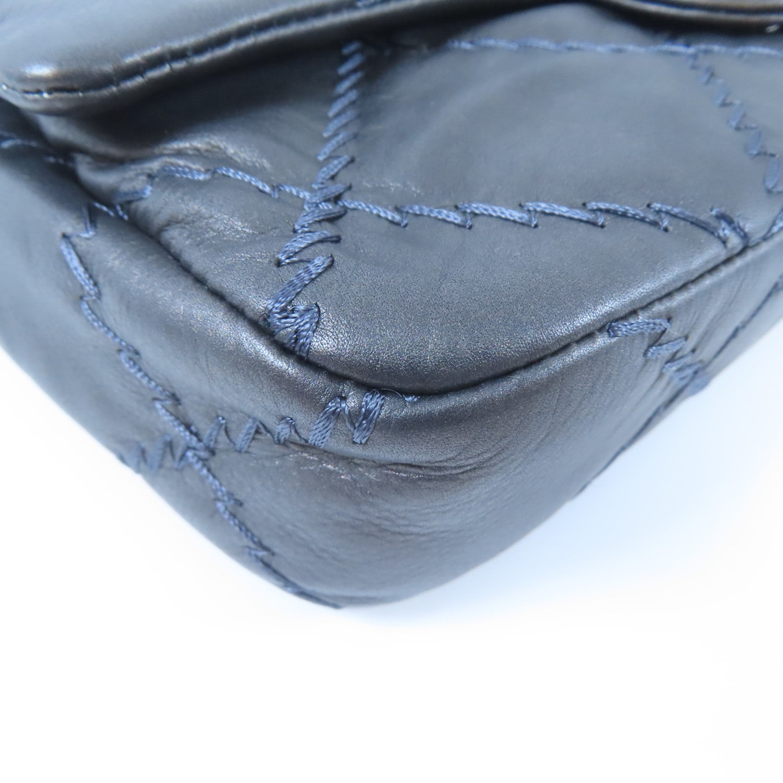 CHANEL 菱格牛皮皮革Chain Shoulder銀扣鏈帶肩背袋灰色