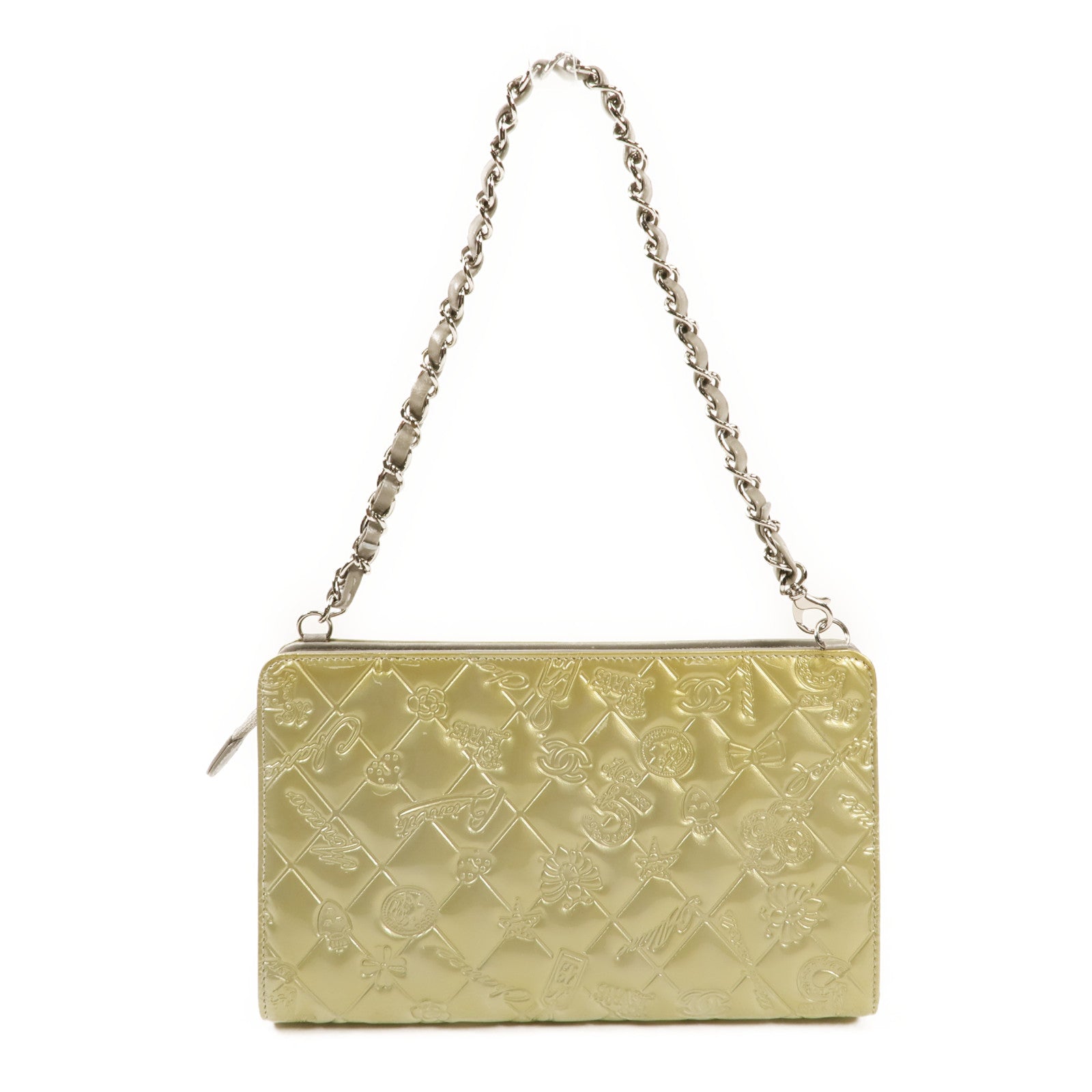 CHANEL 漆皮皮革Chain Shoulder銀扣鏈帶肩背袋