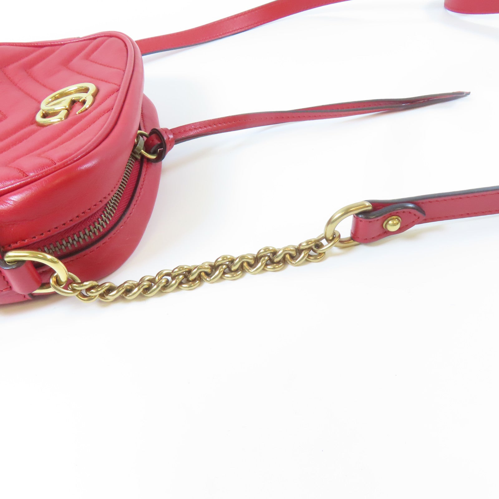 GUCCI 【激減優惠】牛皮皮革GG Marmont金扣肩背袋紅色