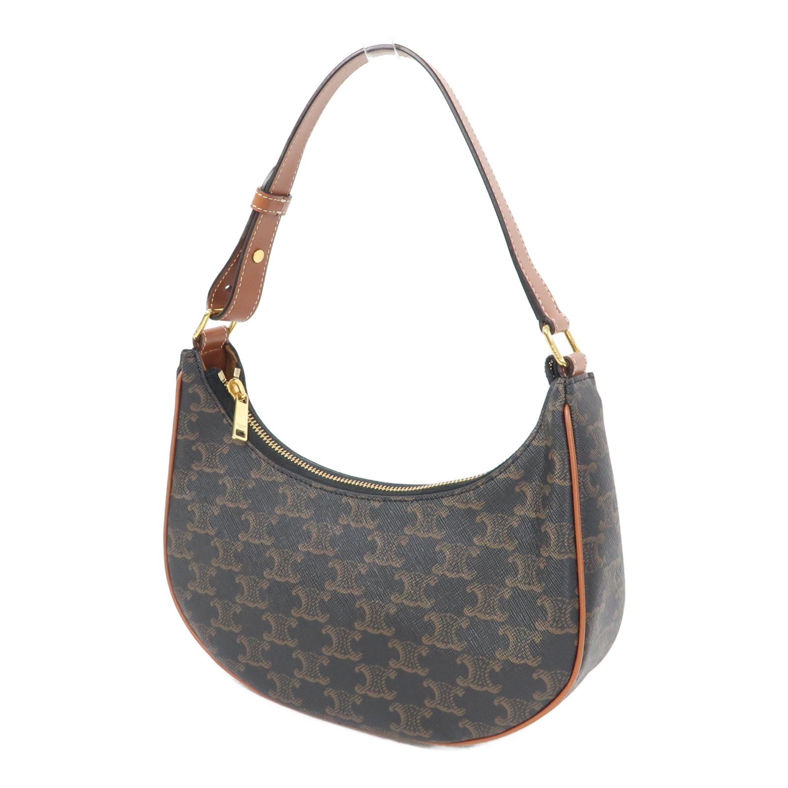 CELINE Triomphe帆布Ava金扣肩背袋啡色