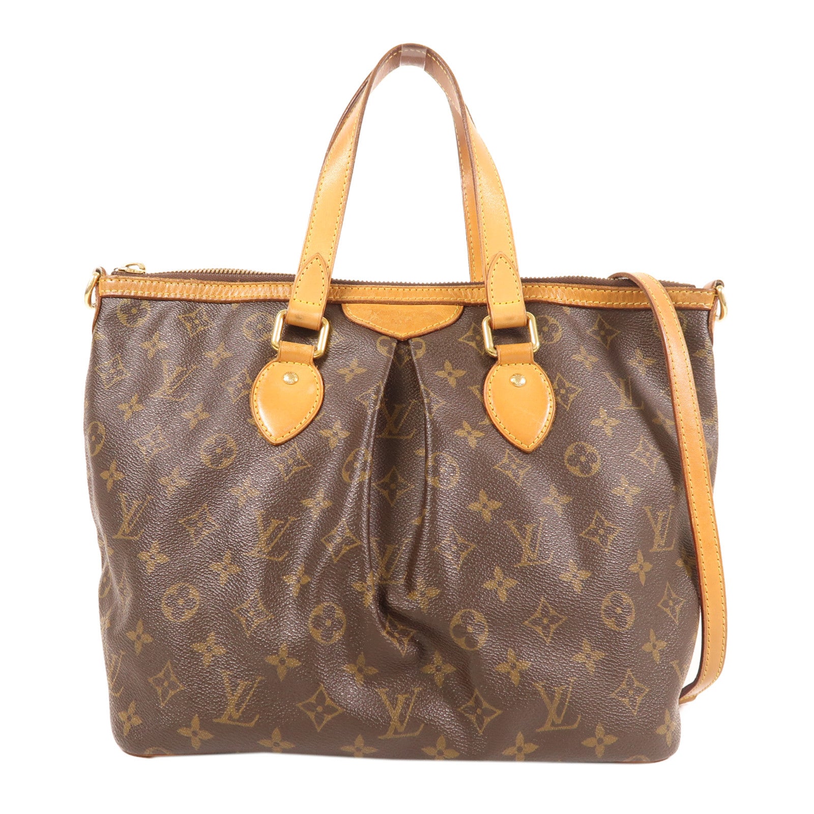 LOUIS VUITTON Monogram Palermo PM金扣手挽肩背兩用袋棕色