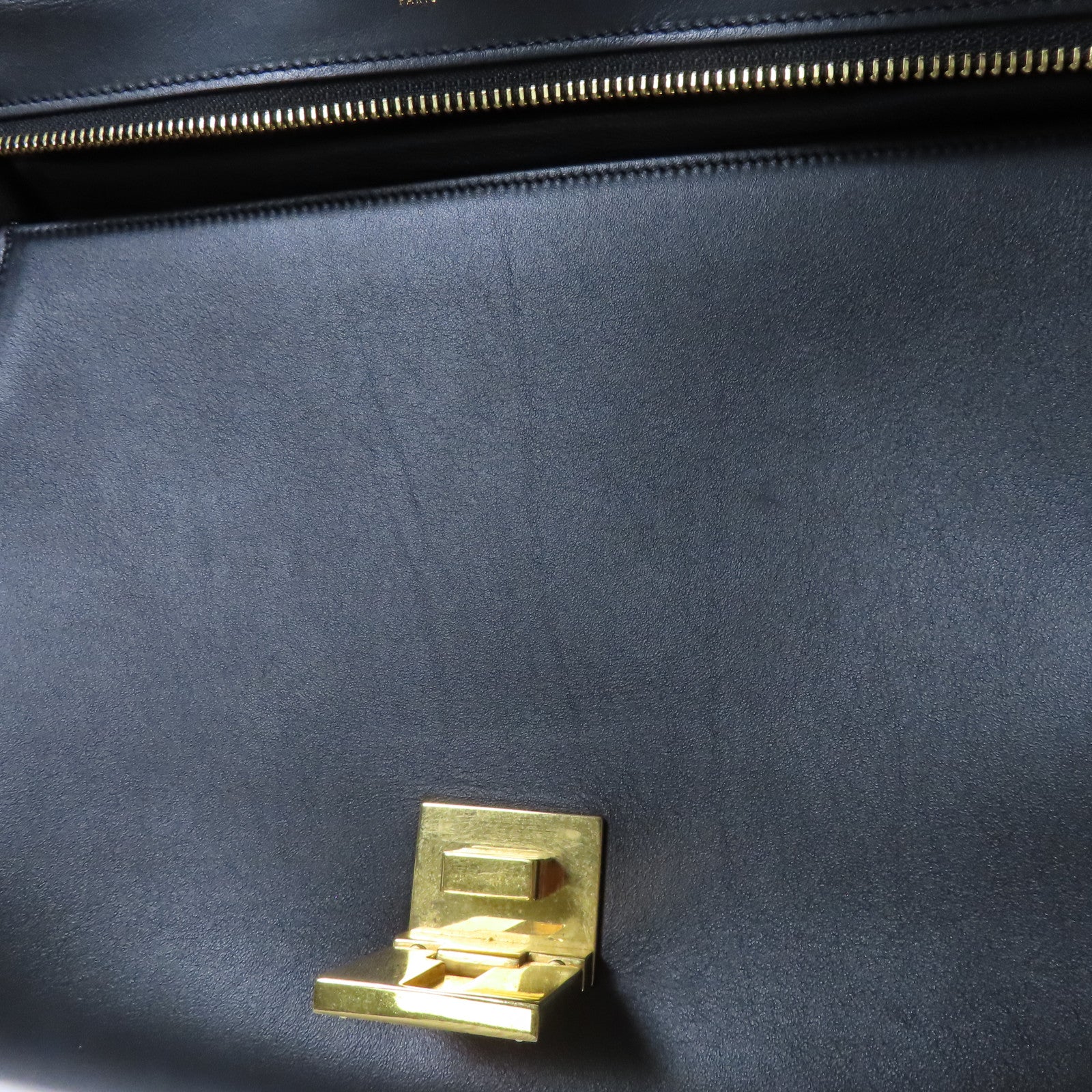 CELINE 牛皮皮革Trapeze金扣手挽肩背兩用袋藍色/米色/黑色